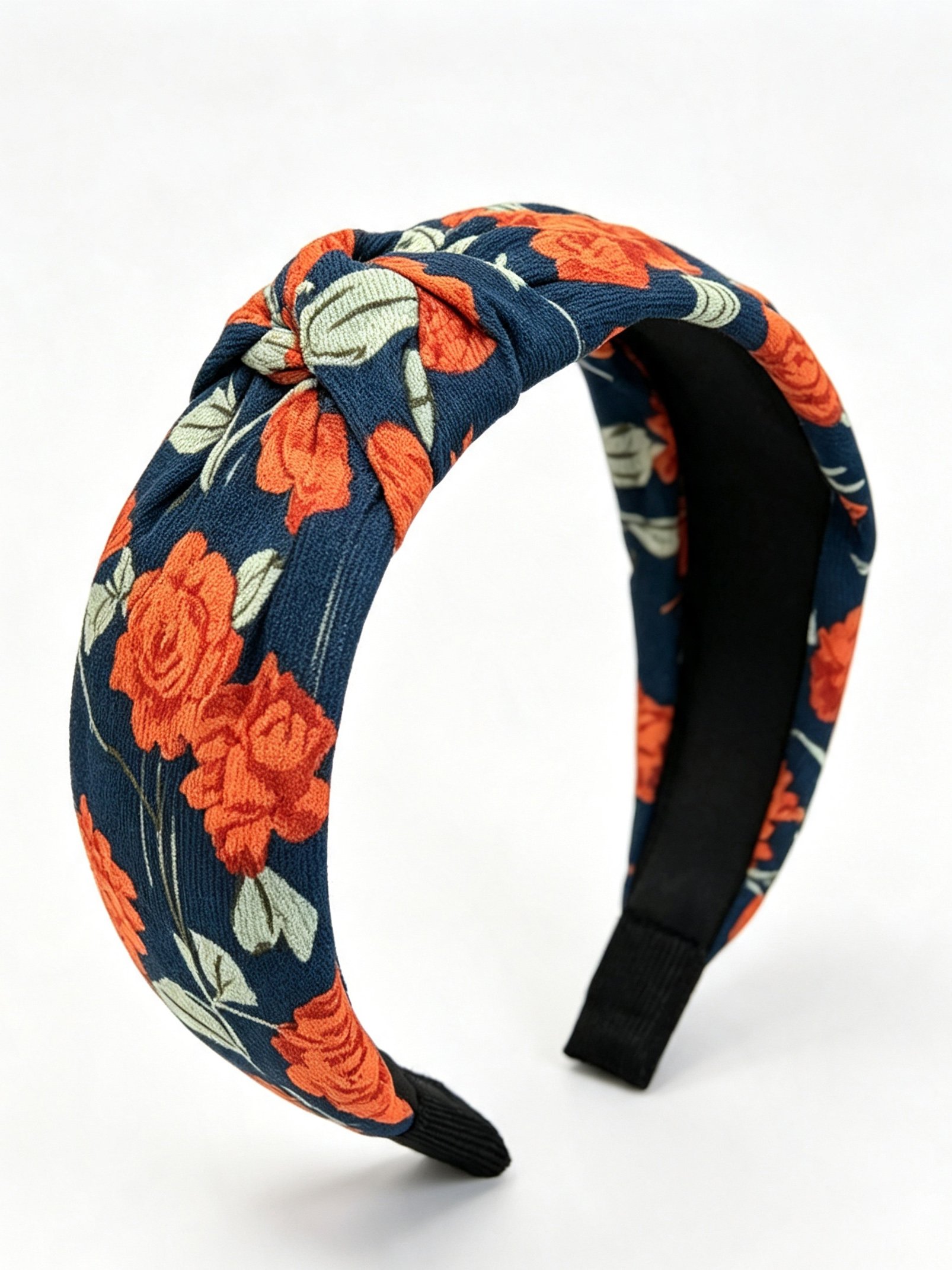 Navy Blue Floral Knotted Headband