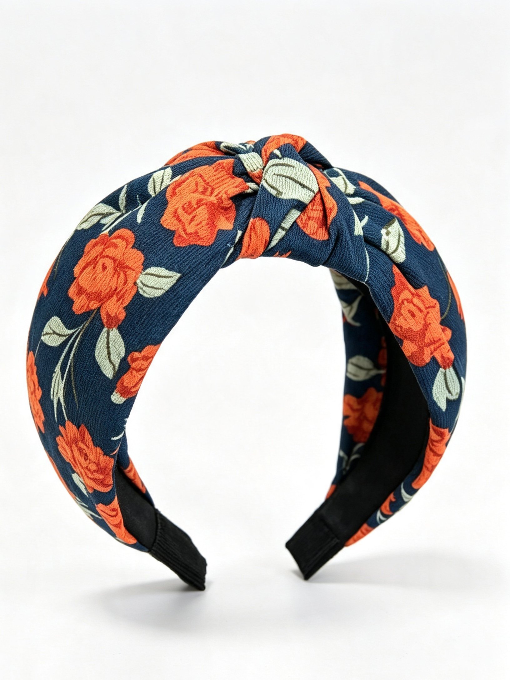 Navy Blue Floral Knotted Headband