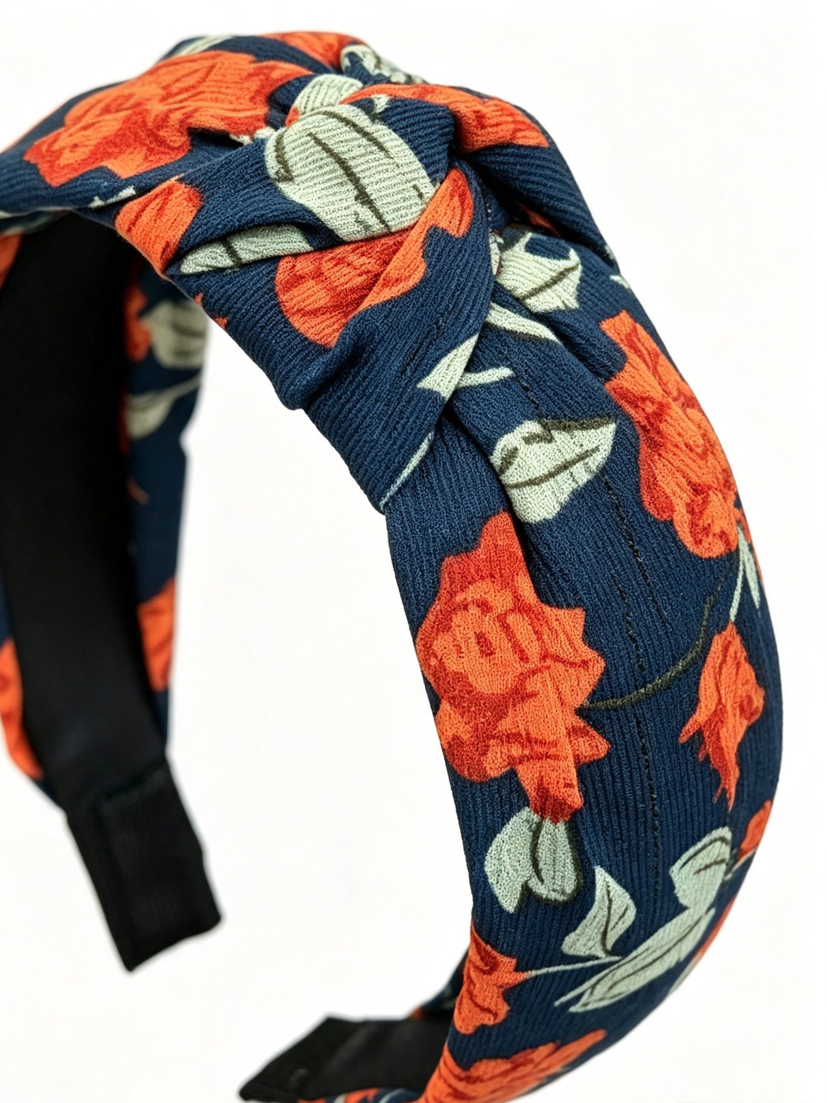 Navy Blue Floral Knotted Headband