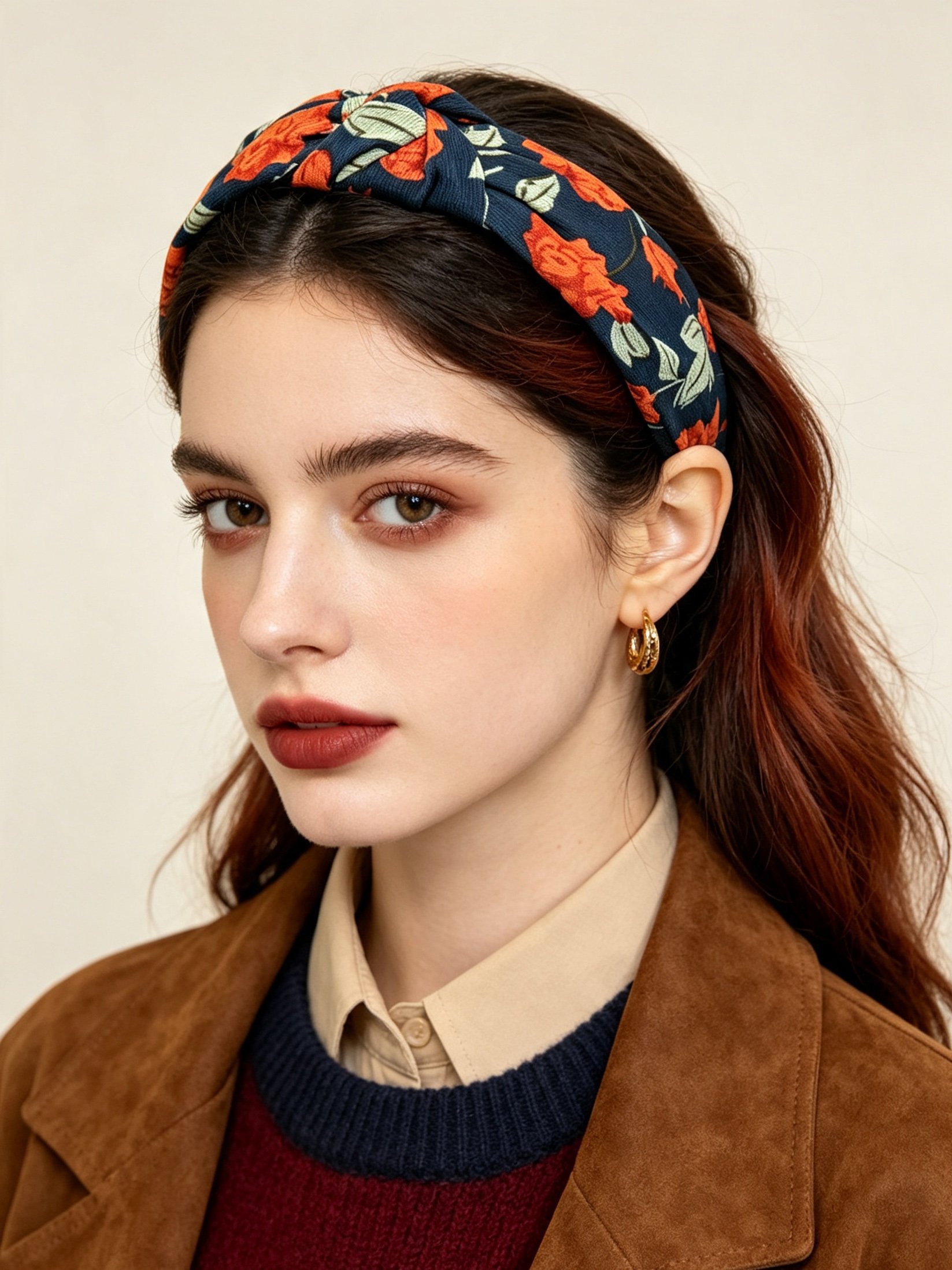 Navy Blue Floral Knotted Headband