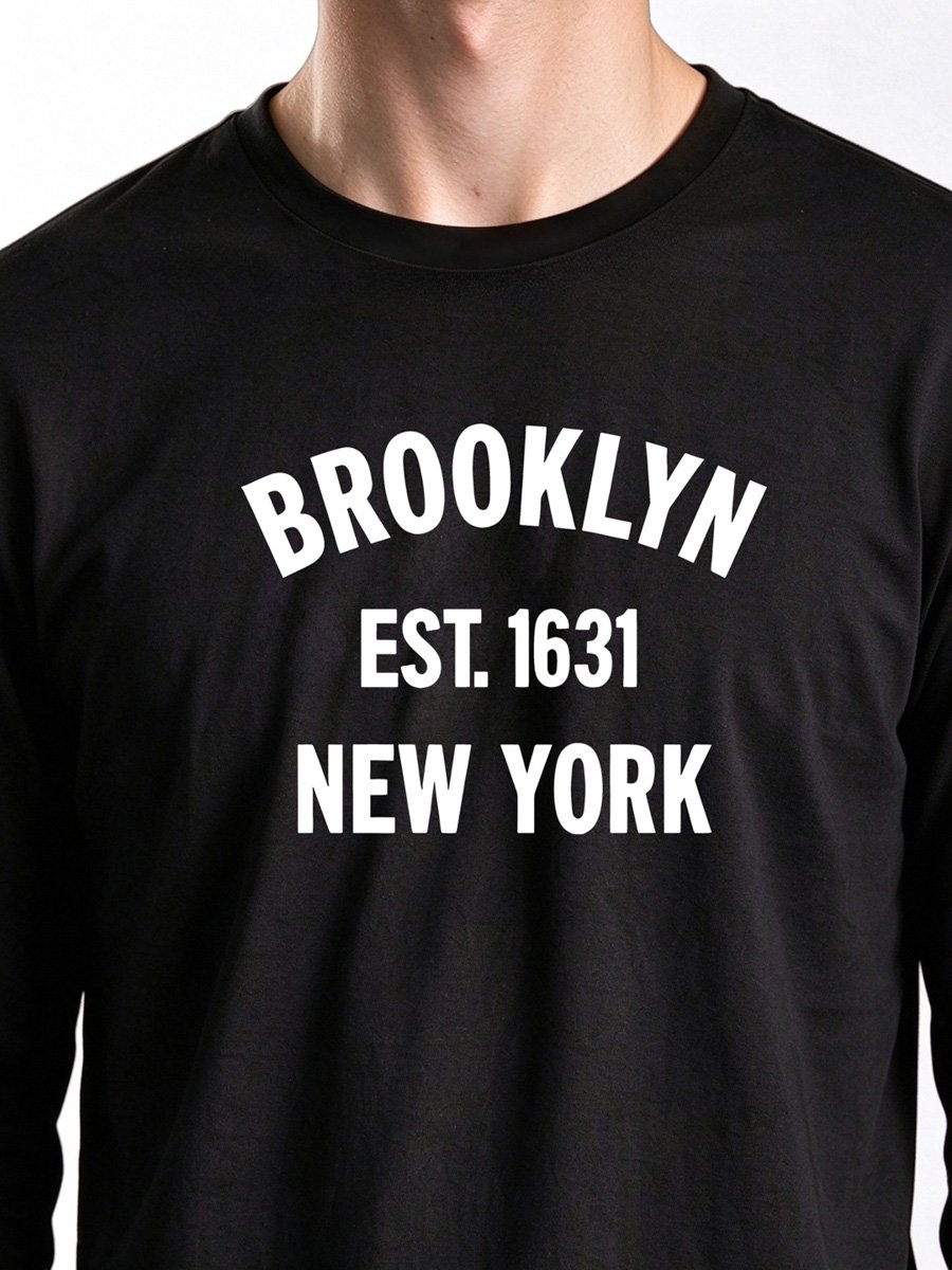 Black Long Sleeve T-Shirt with Text Print