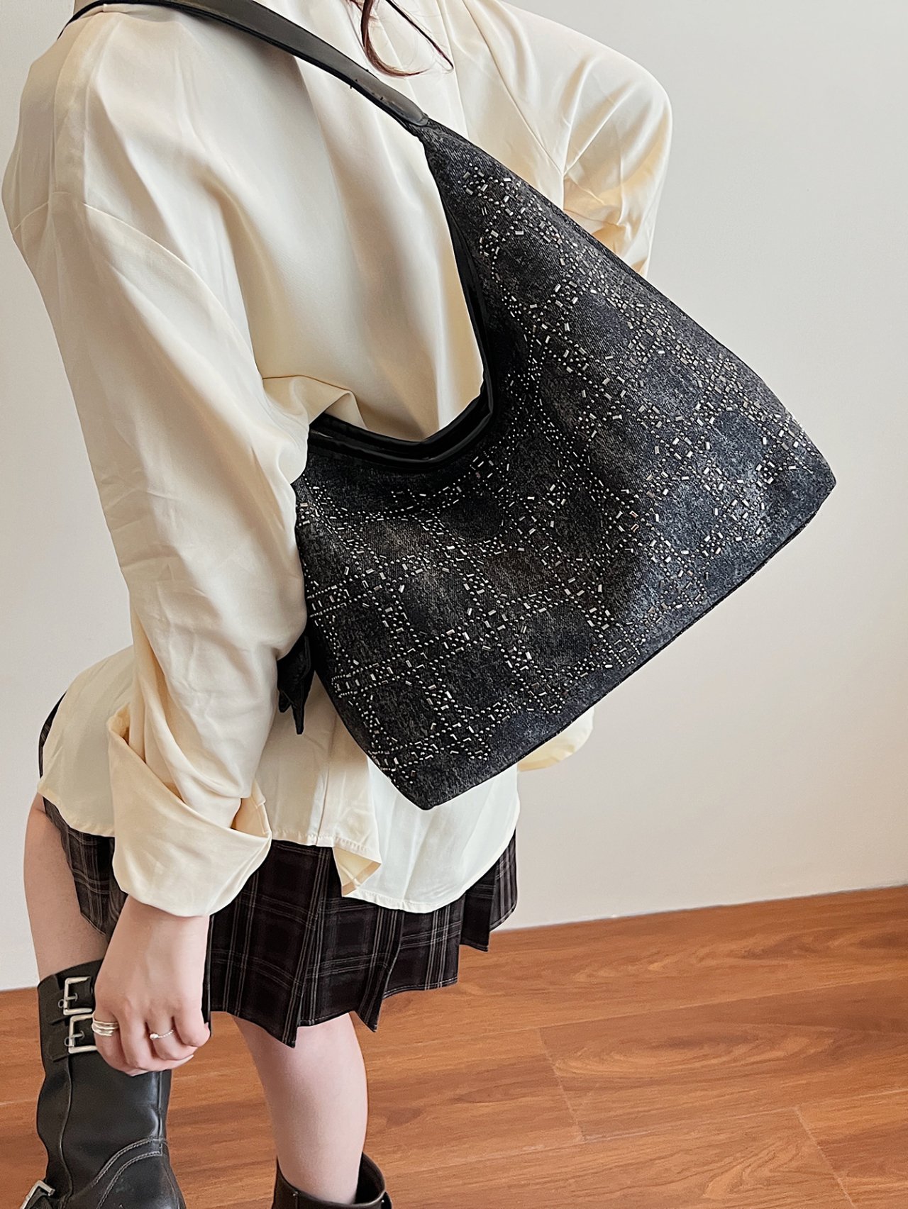 Black Hobo Shoulder Bag with Star Charm