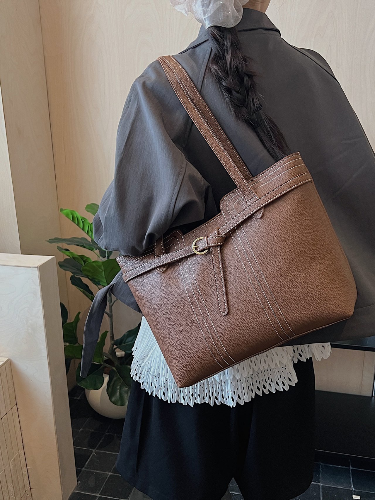 Coffee Brown Tote Shoulder Bag