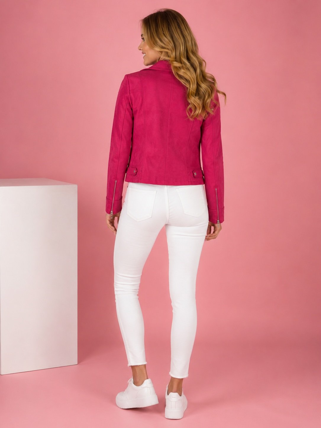 Pink Regular Fit Biker Jacket