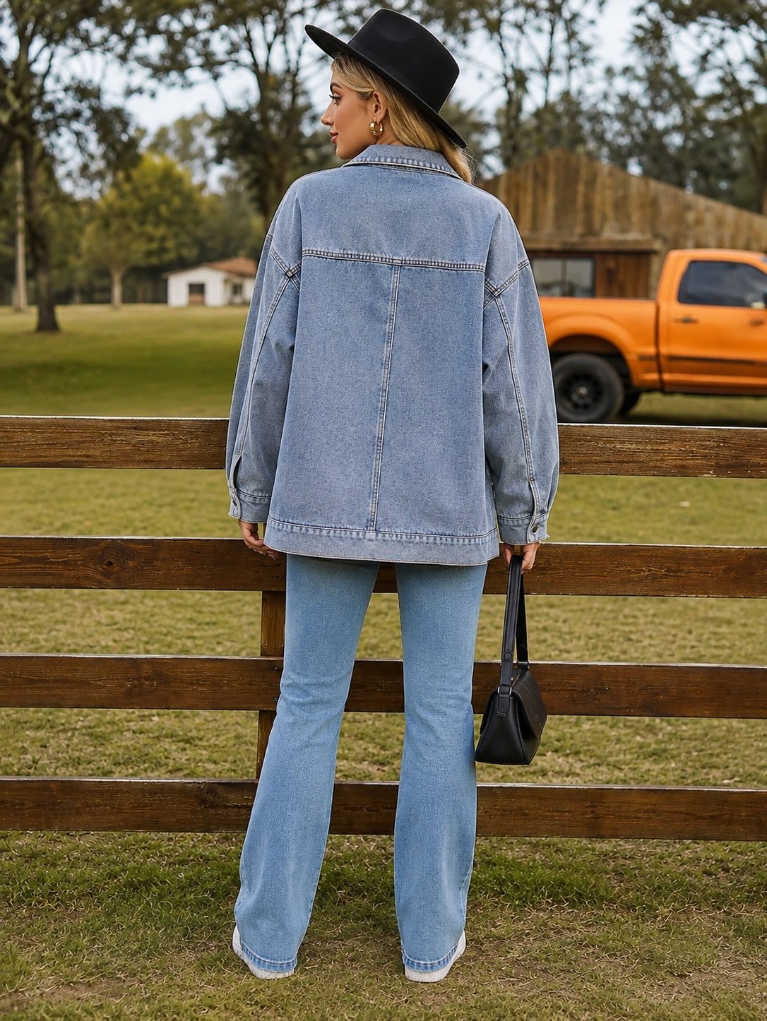Blue Solid Denim Jacket