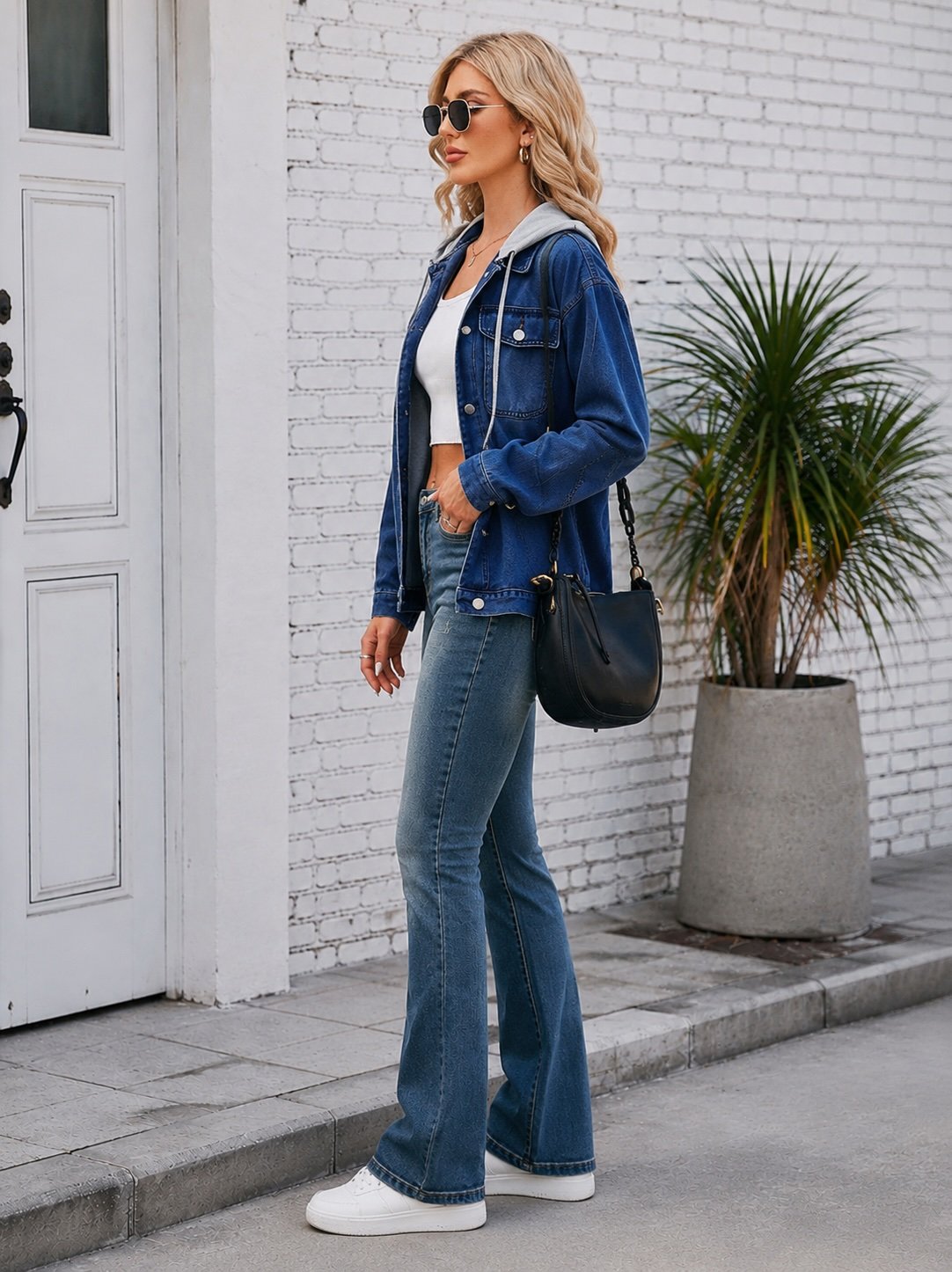 Blue Solid Denim Jacket