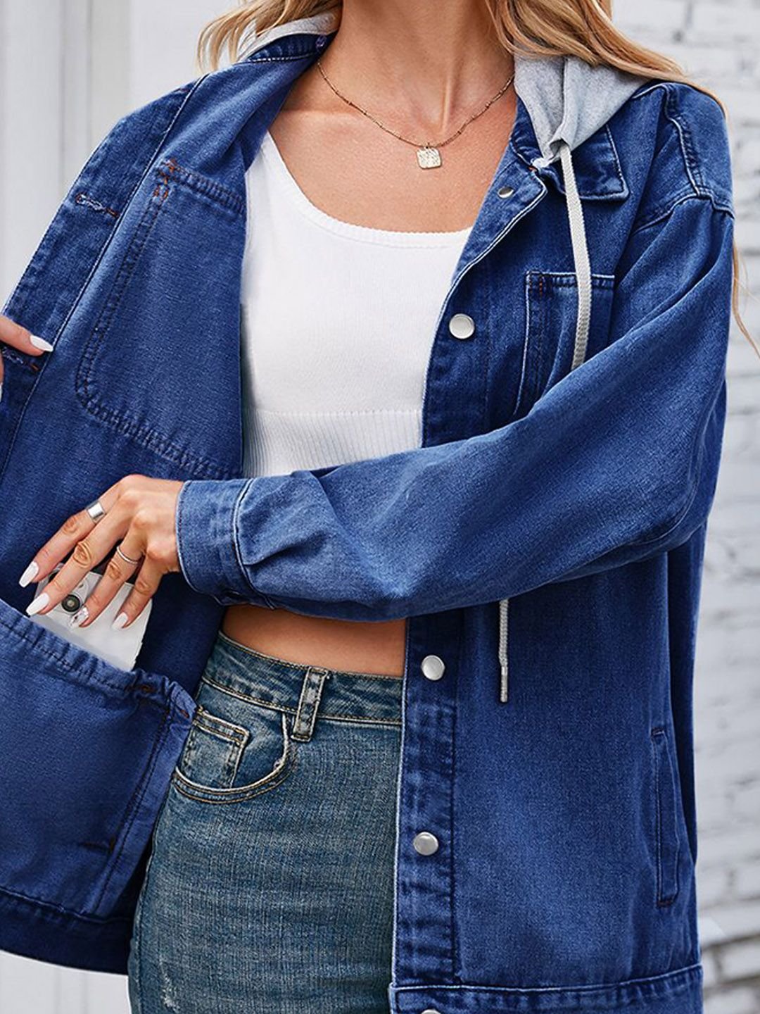 Blue Solid Denim Jacket
