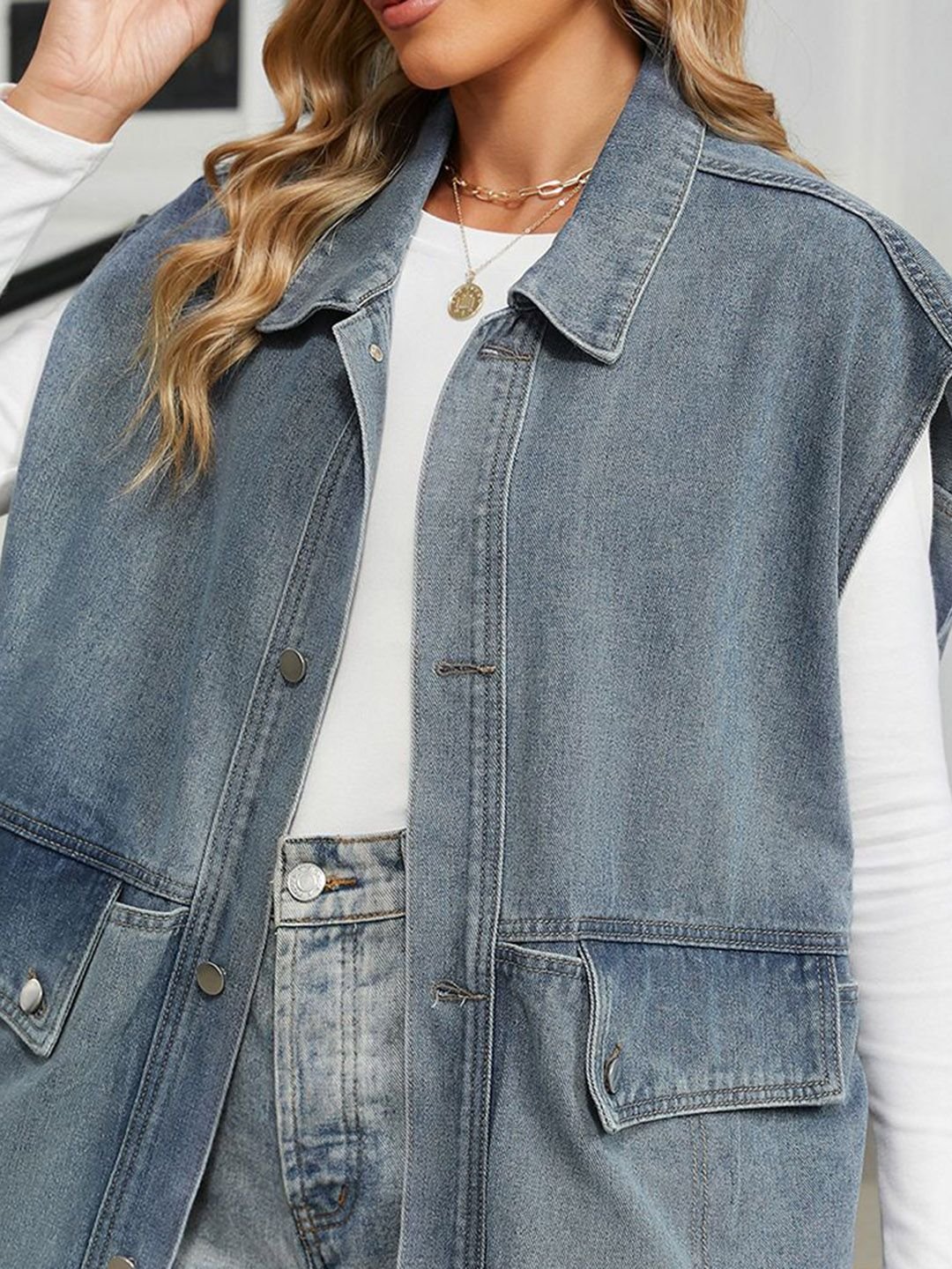 Denim Sleeveless Vest Jacket