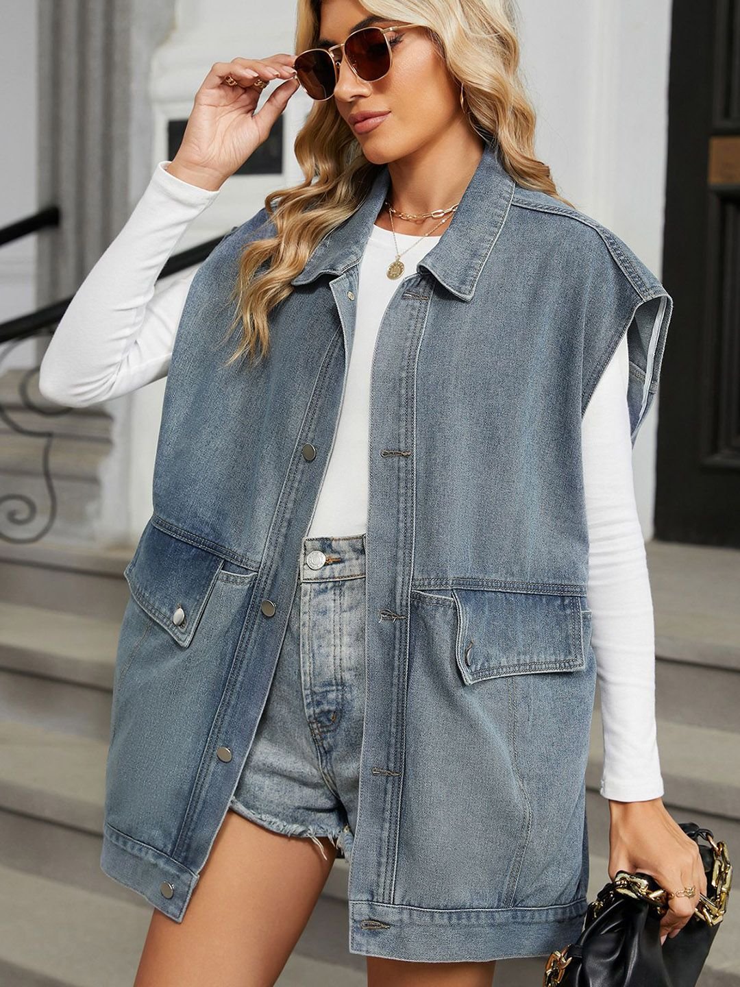 Denim Sleeveless Vest Jacket