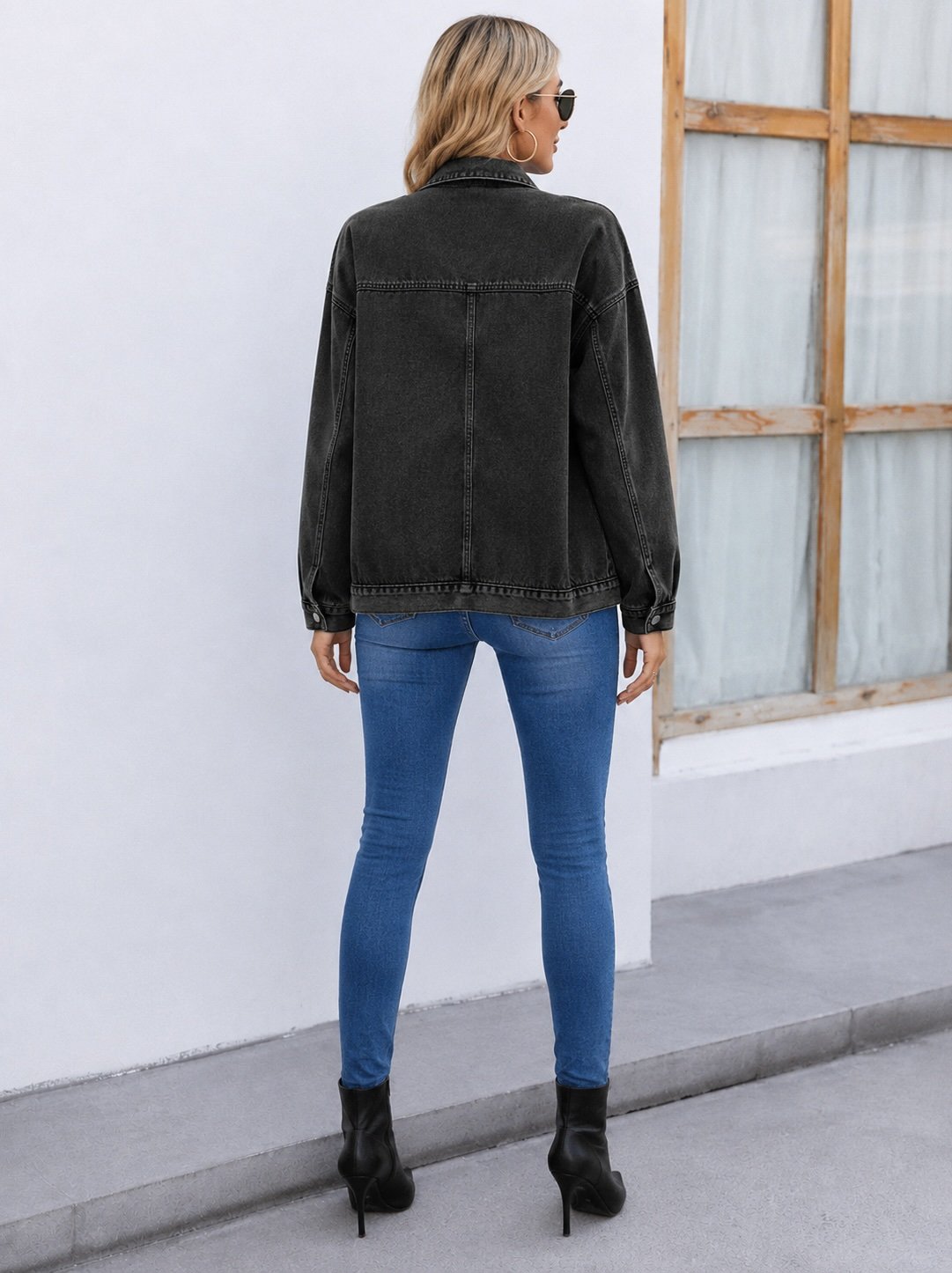 Black Solid Denim Jacket