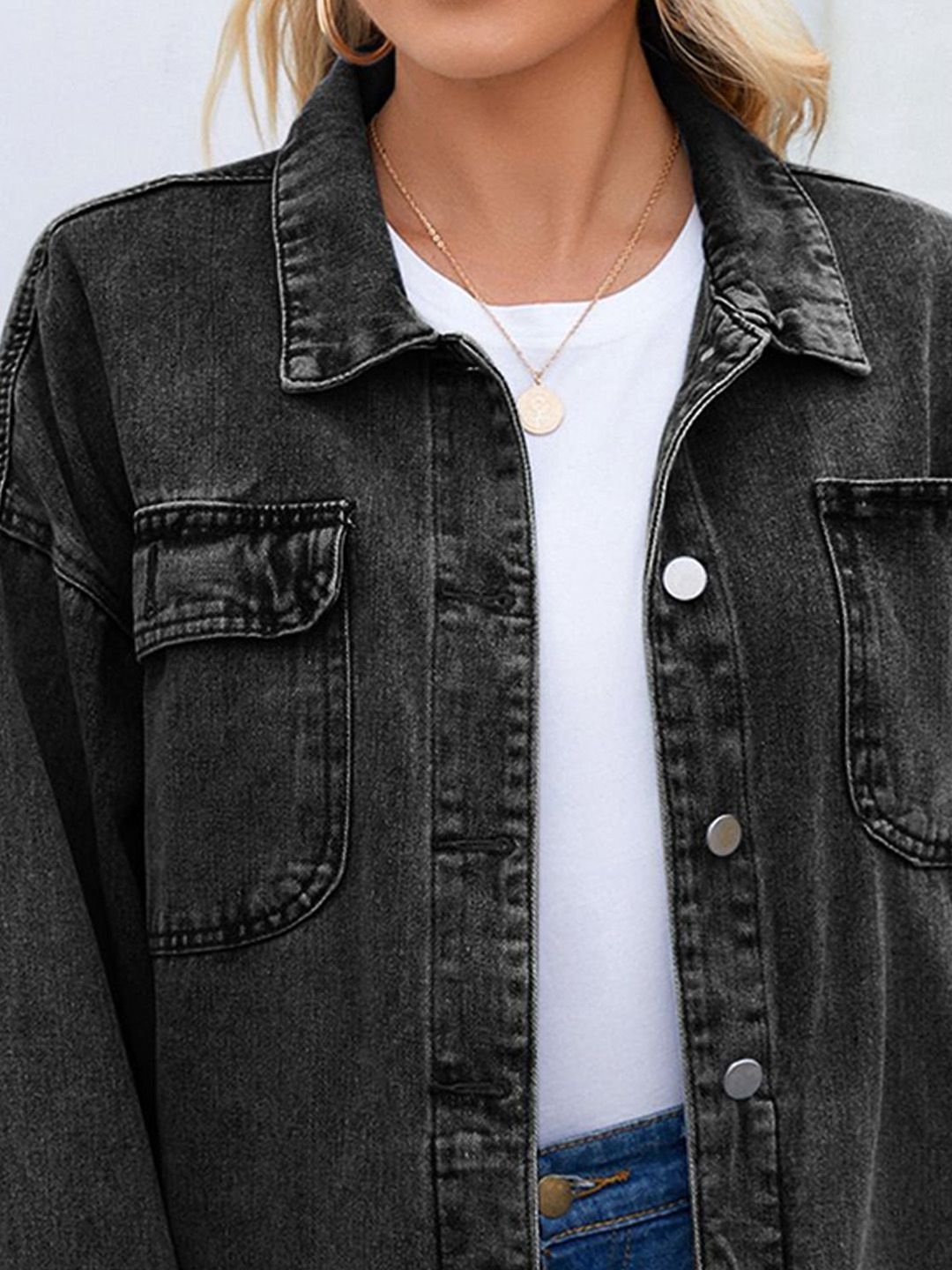 Black Solid Denim Jacket