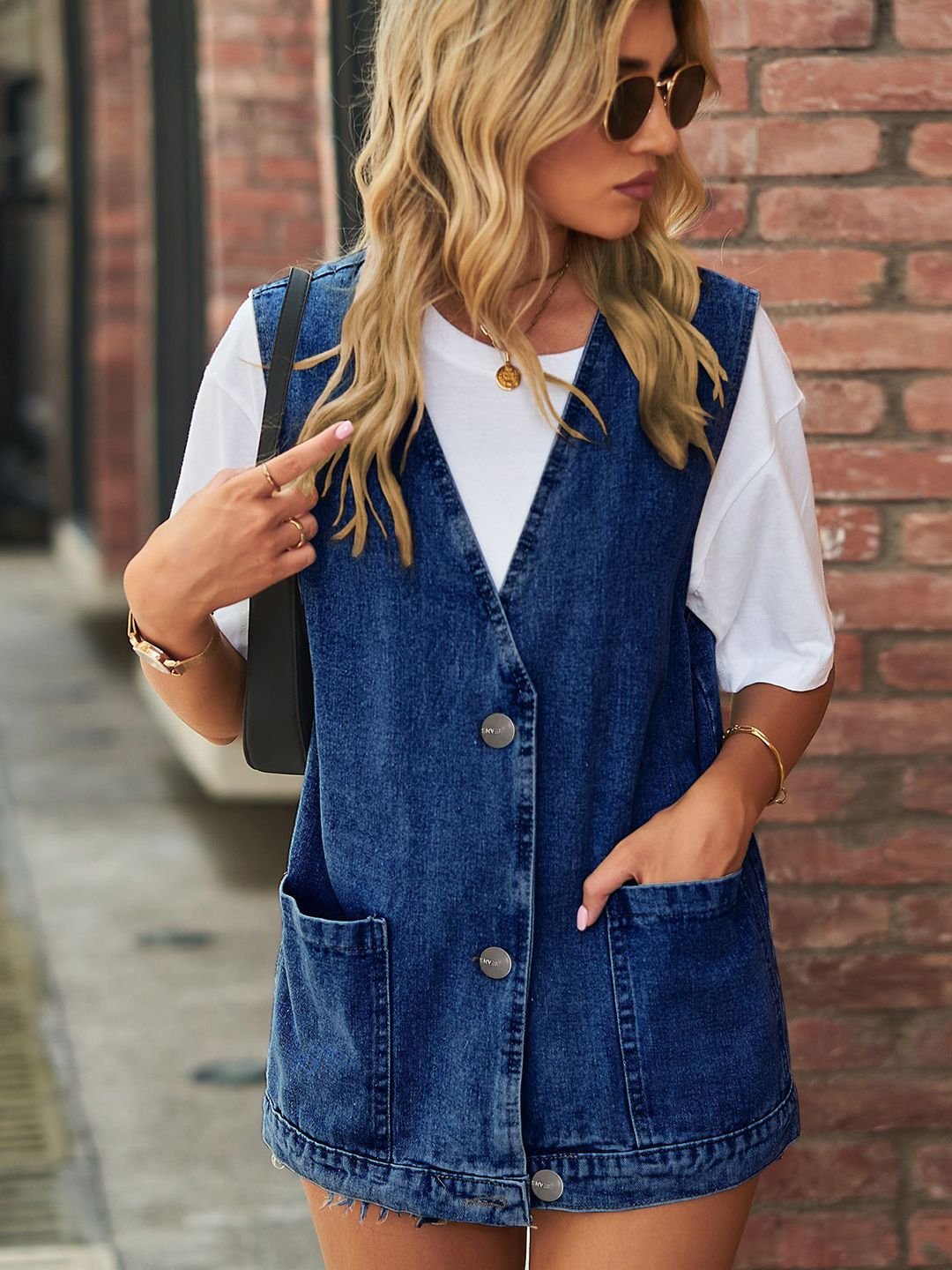 Navy Blue Solid Denim Jacket