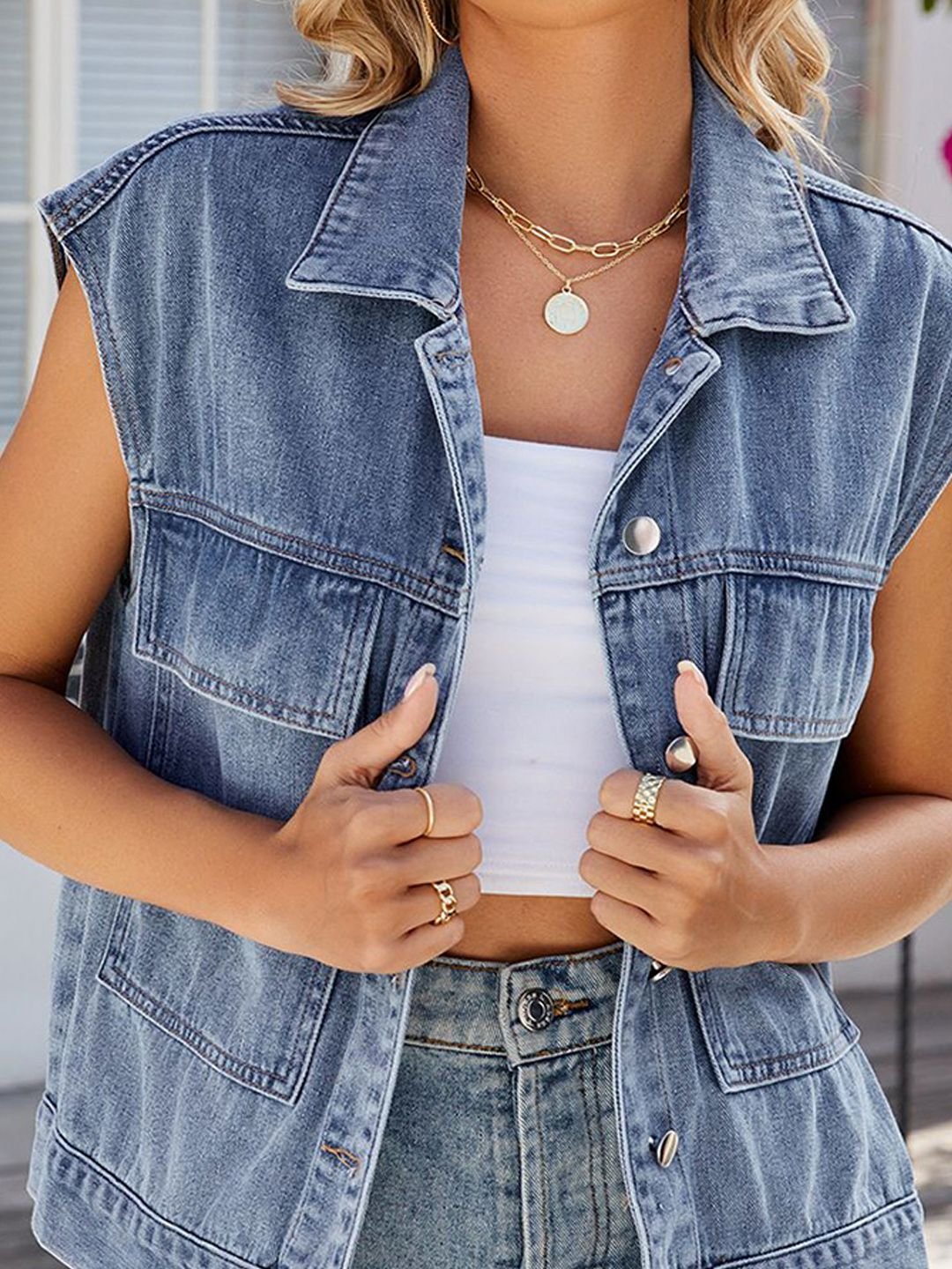 Blue Solid Denim Jacket