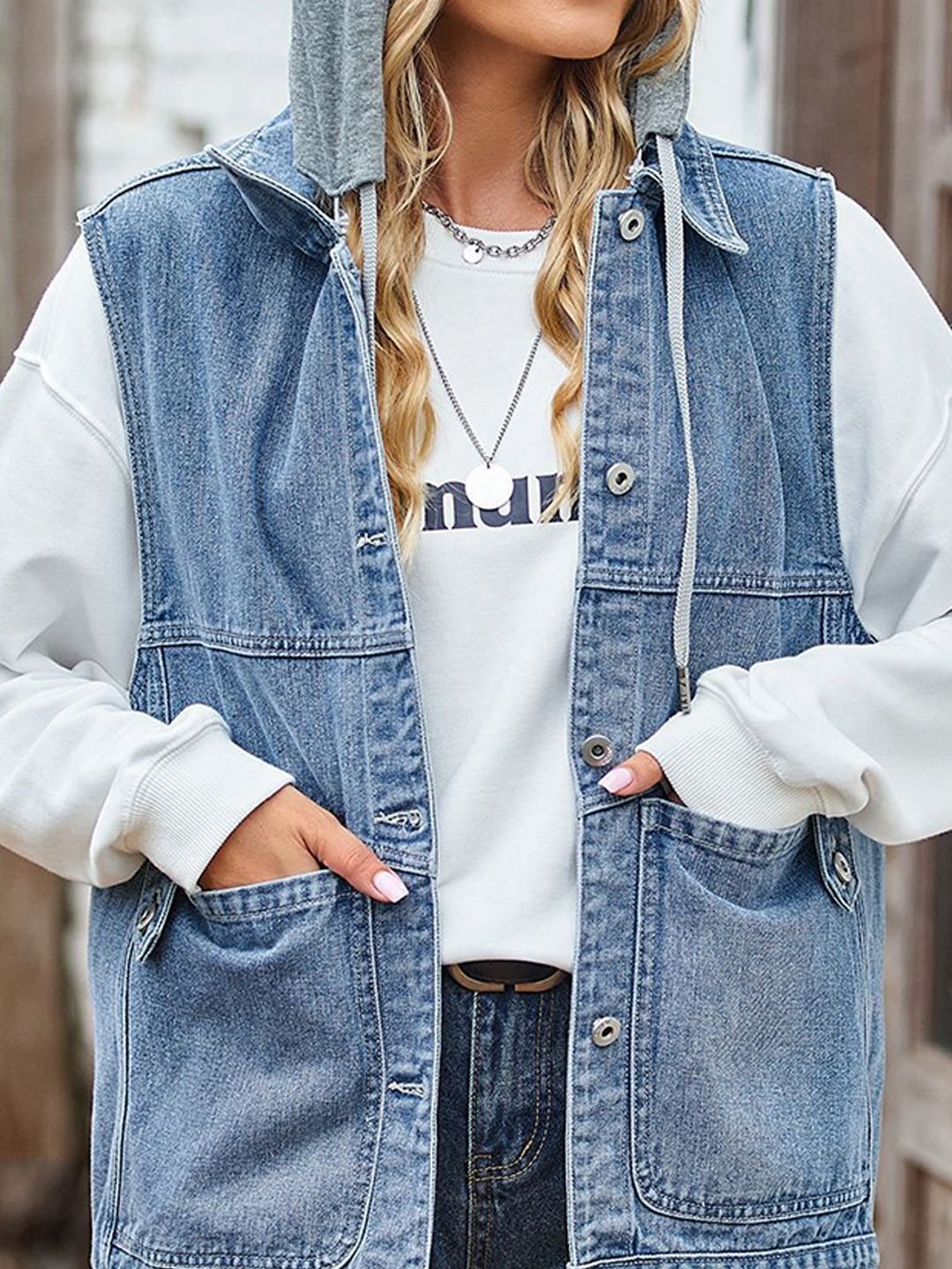 Blue Solid Denim Jacket