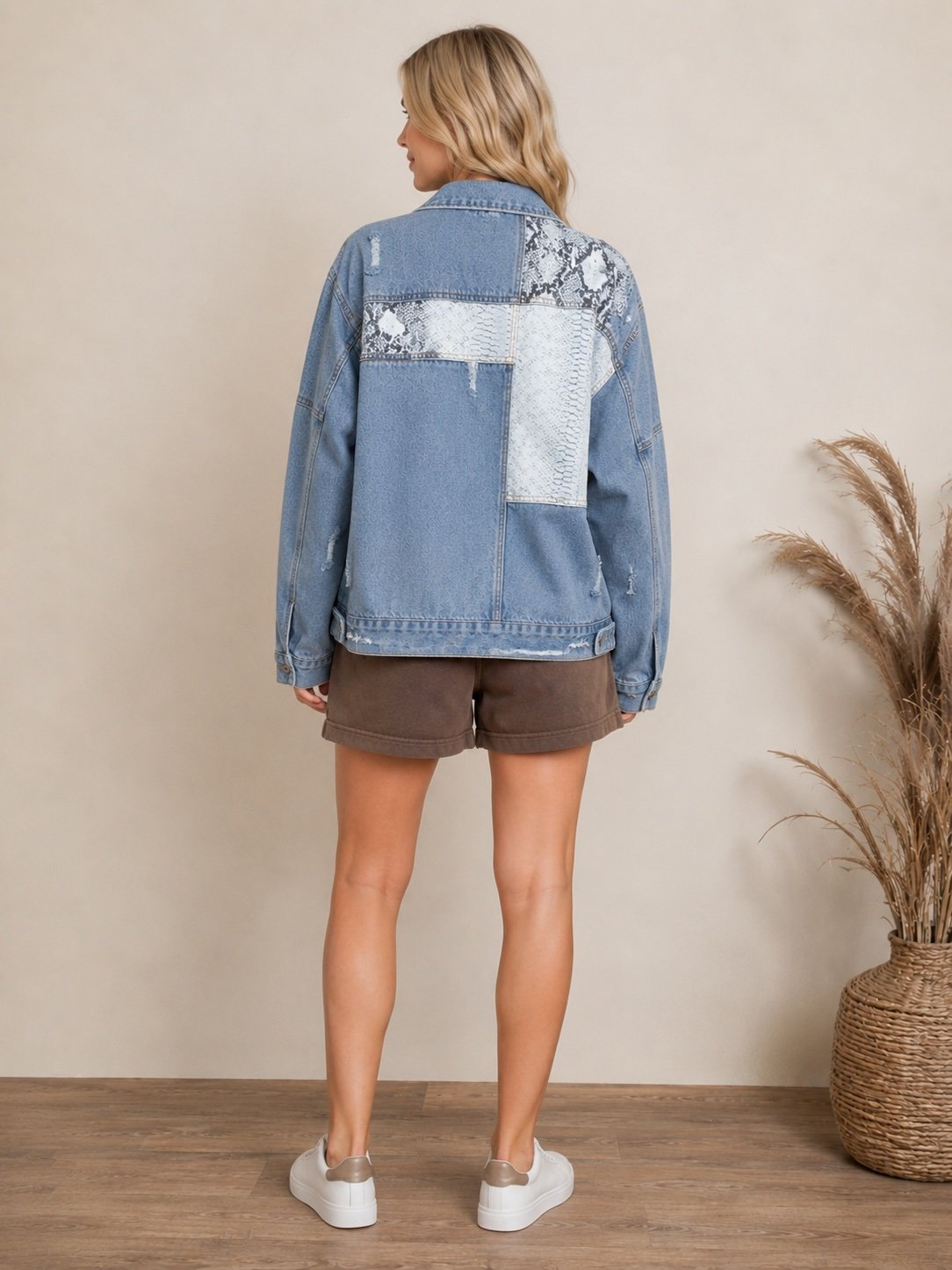 Blue Printed Denim Jacket