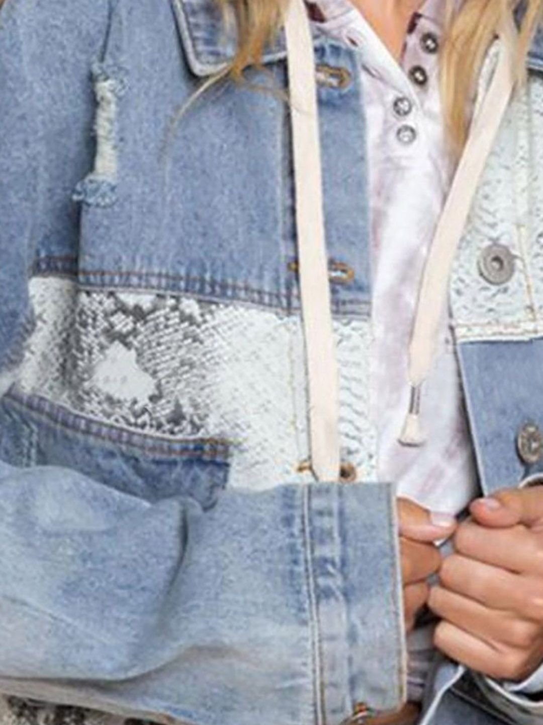 Blue Printed Denim Jacket