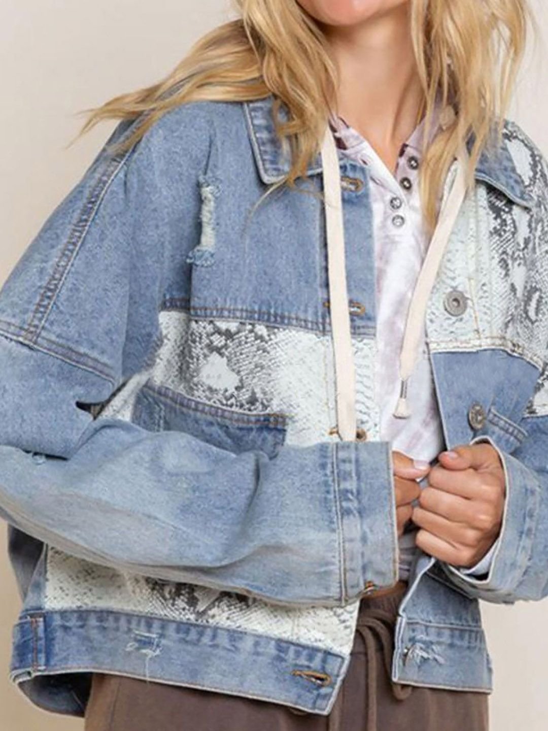 Blue Printed Denim Jacket