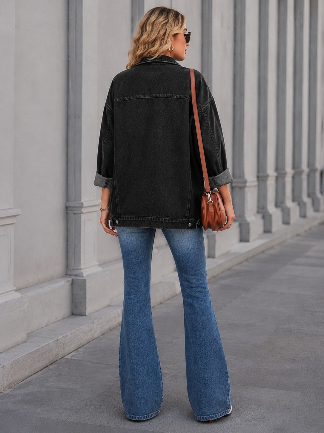 Black Solid Denim Jacket