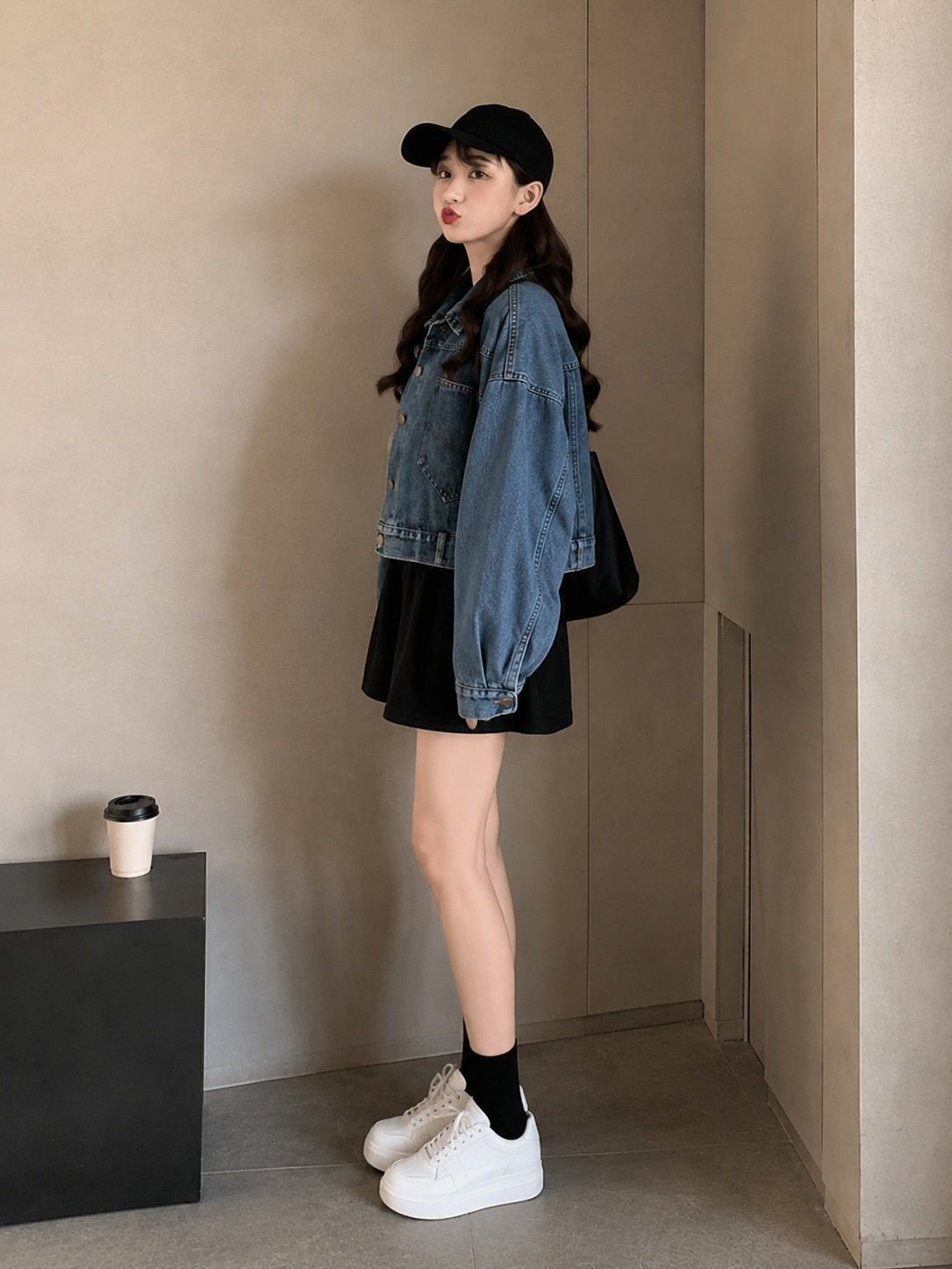 Blue Spread Collar Long Sleeves Solid Denim Jacket