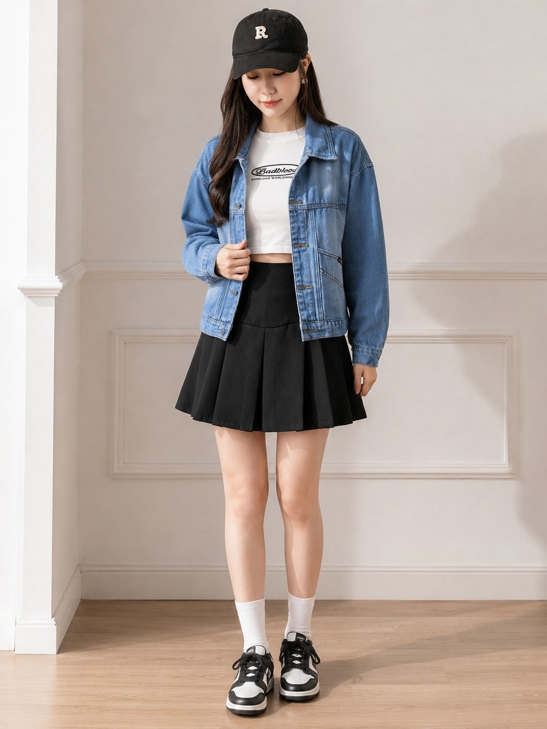 Blue Spread Collar Long Sleeves Solid Denim Jacket
