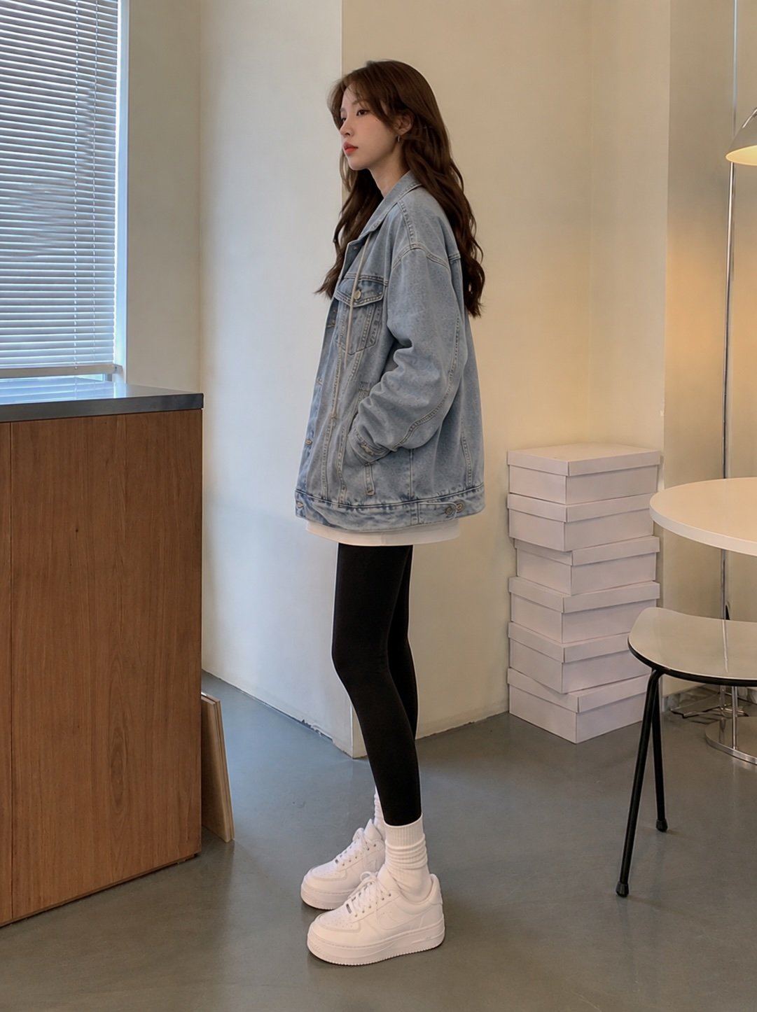 Blue Hooded Long Sleeves Solid Denim Jacket