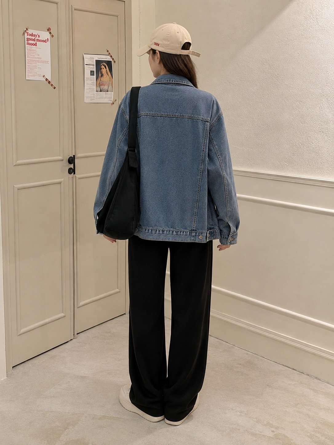 Blue Oversized Fit Denim Jacket with Spread Collar