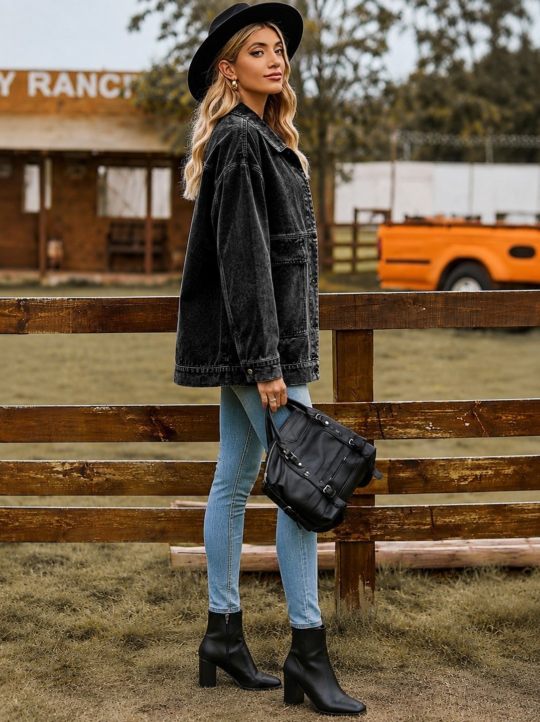 Black Solid Denim Jacket