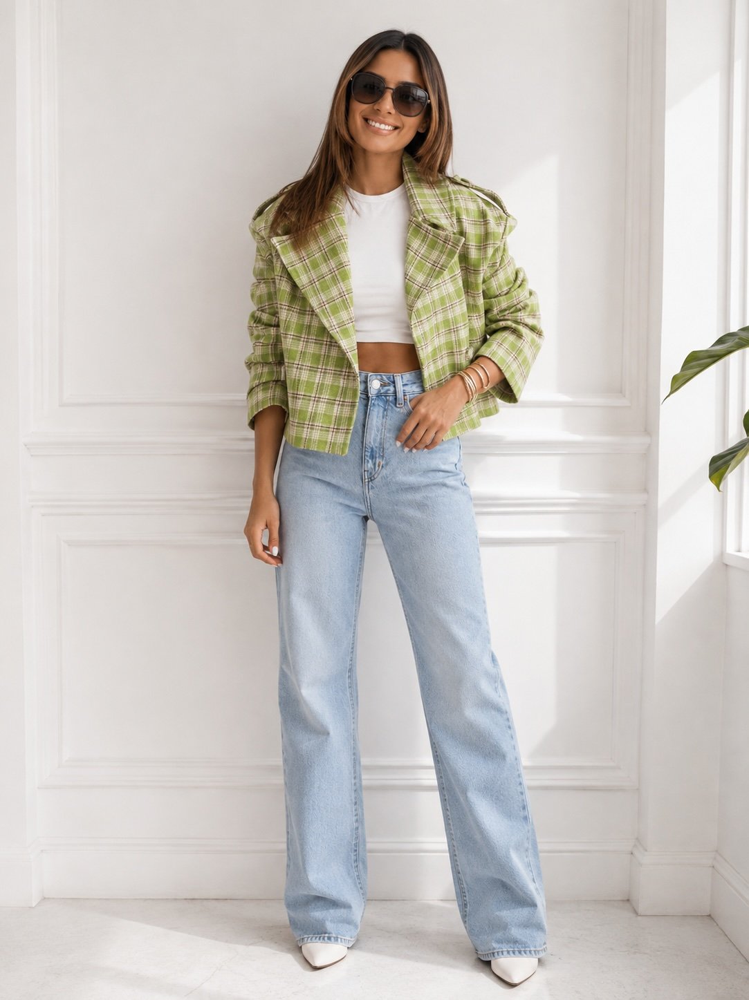 Green Plaid Regular Fit Jacket