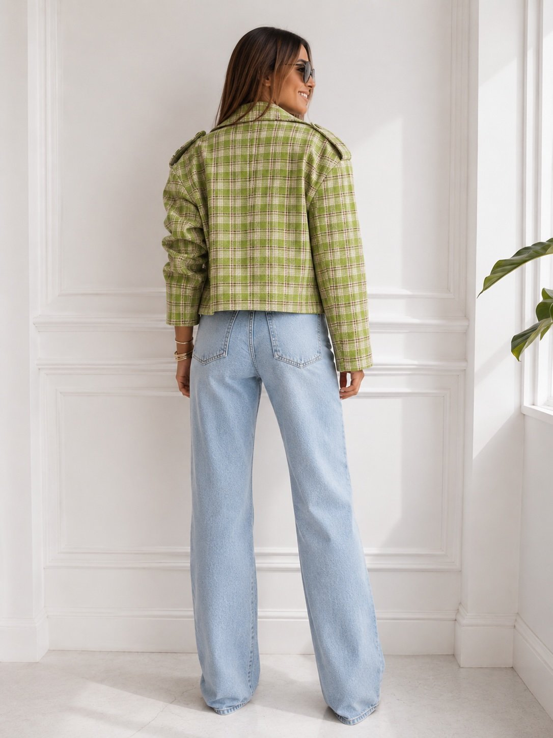Green Plaid Regular Fit Jacket