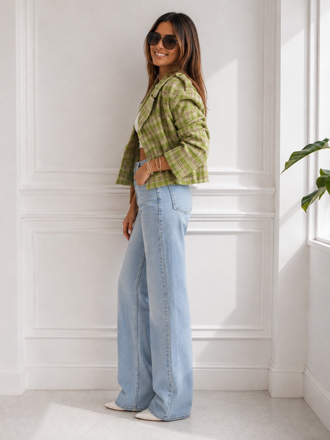 Green Plaid Regular Fit Jacket