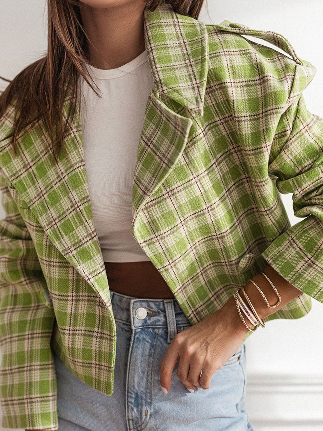Green Plaid Regular Fit Jacket