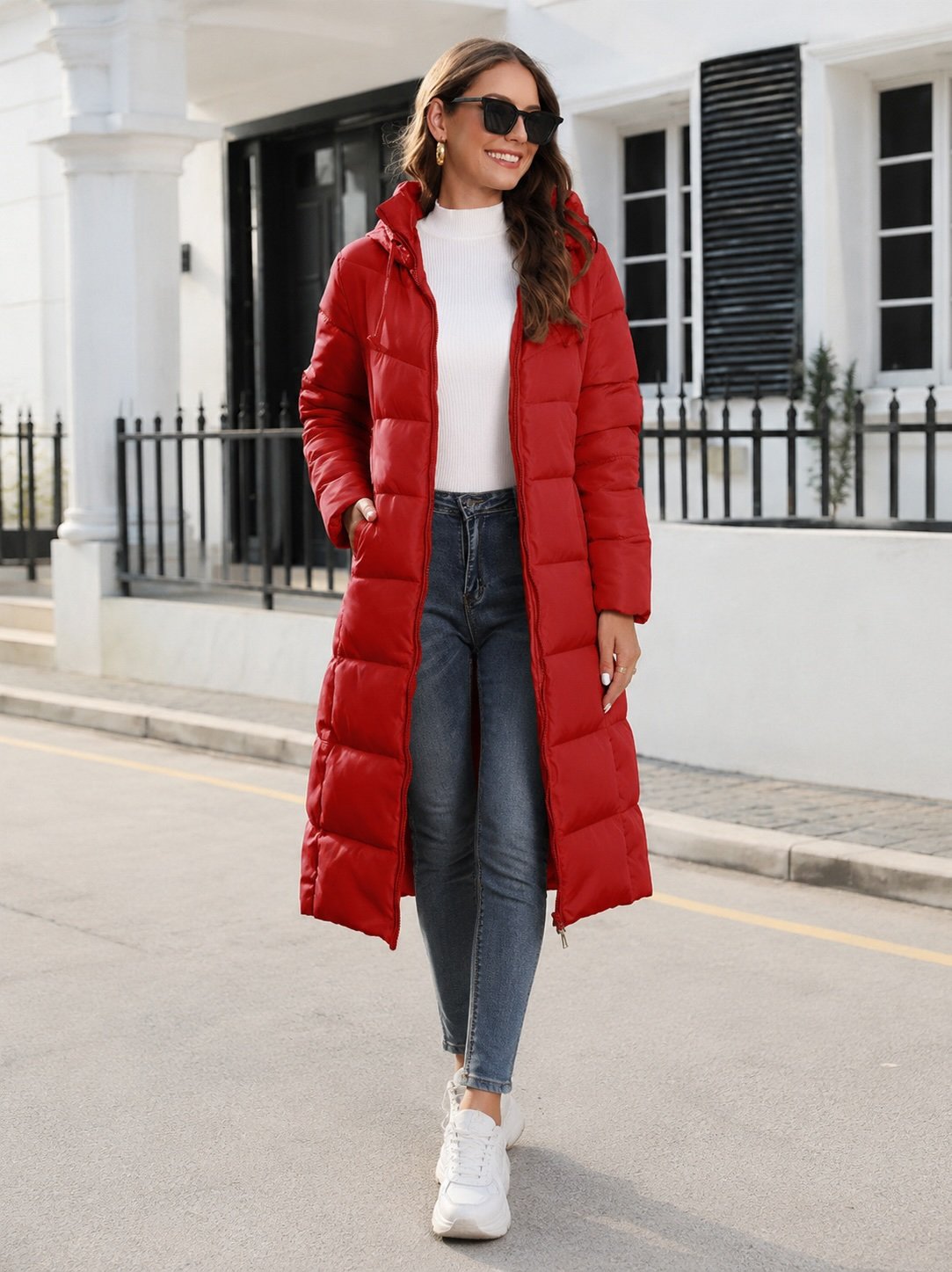 Red Regular Length Puffer Jacket