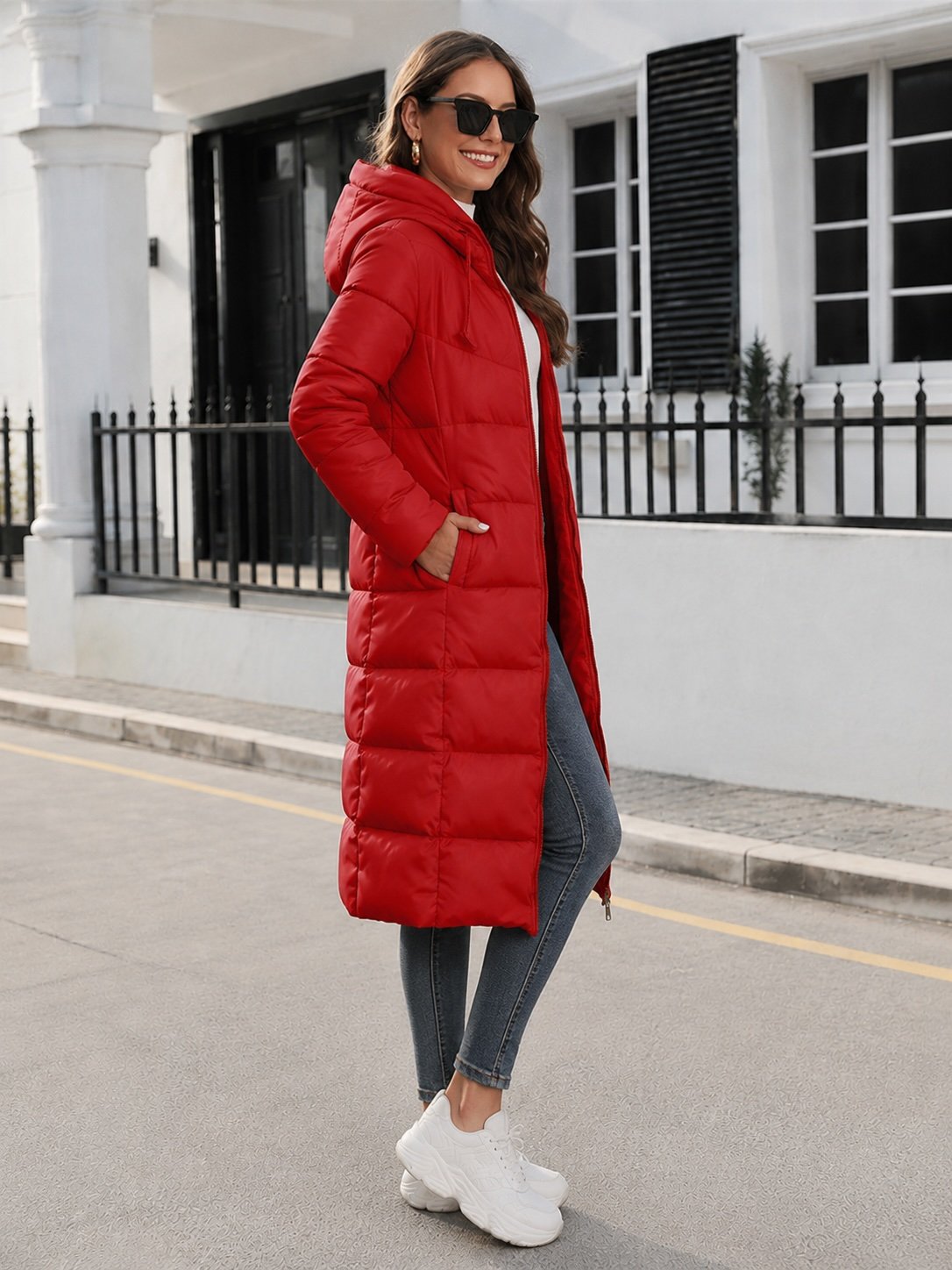 Red Regular Length Puffer Jacket