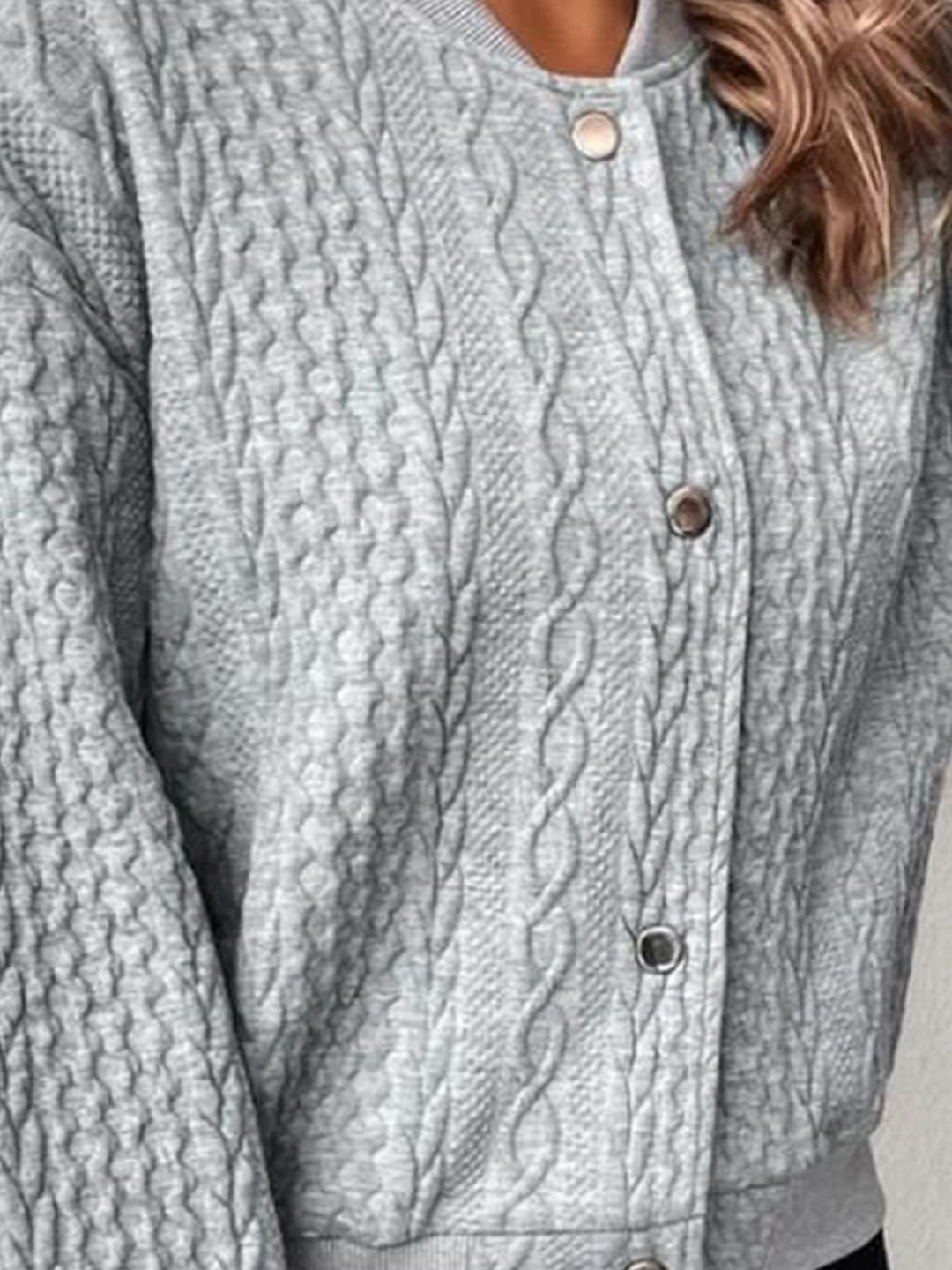 Grey Cable Knit Bomber Jacket