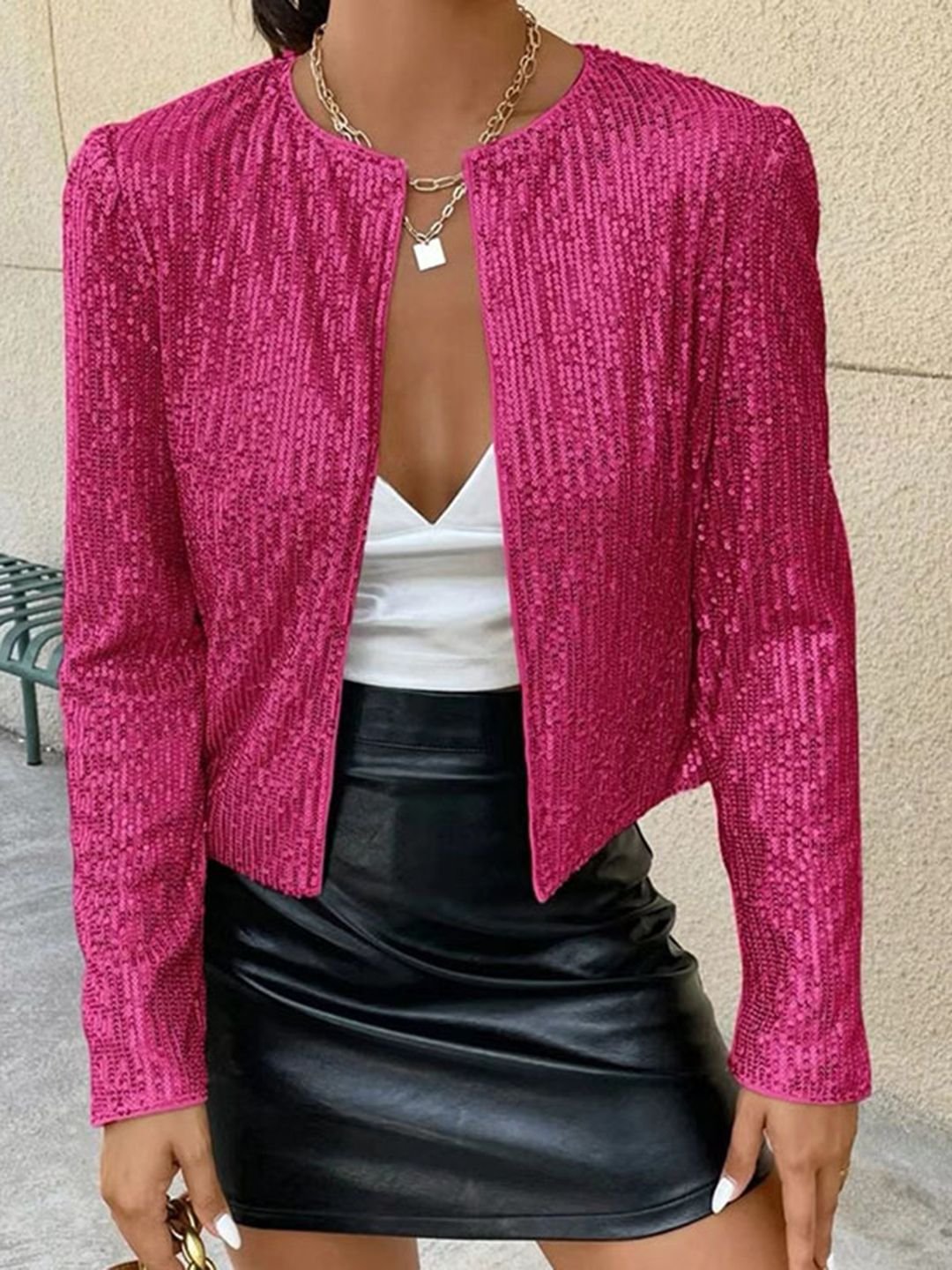 Pink Sequin Regular Fit Jacket