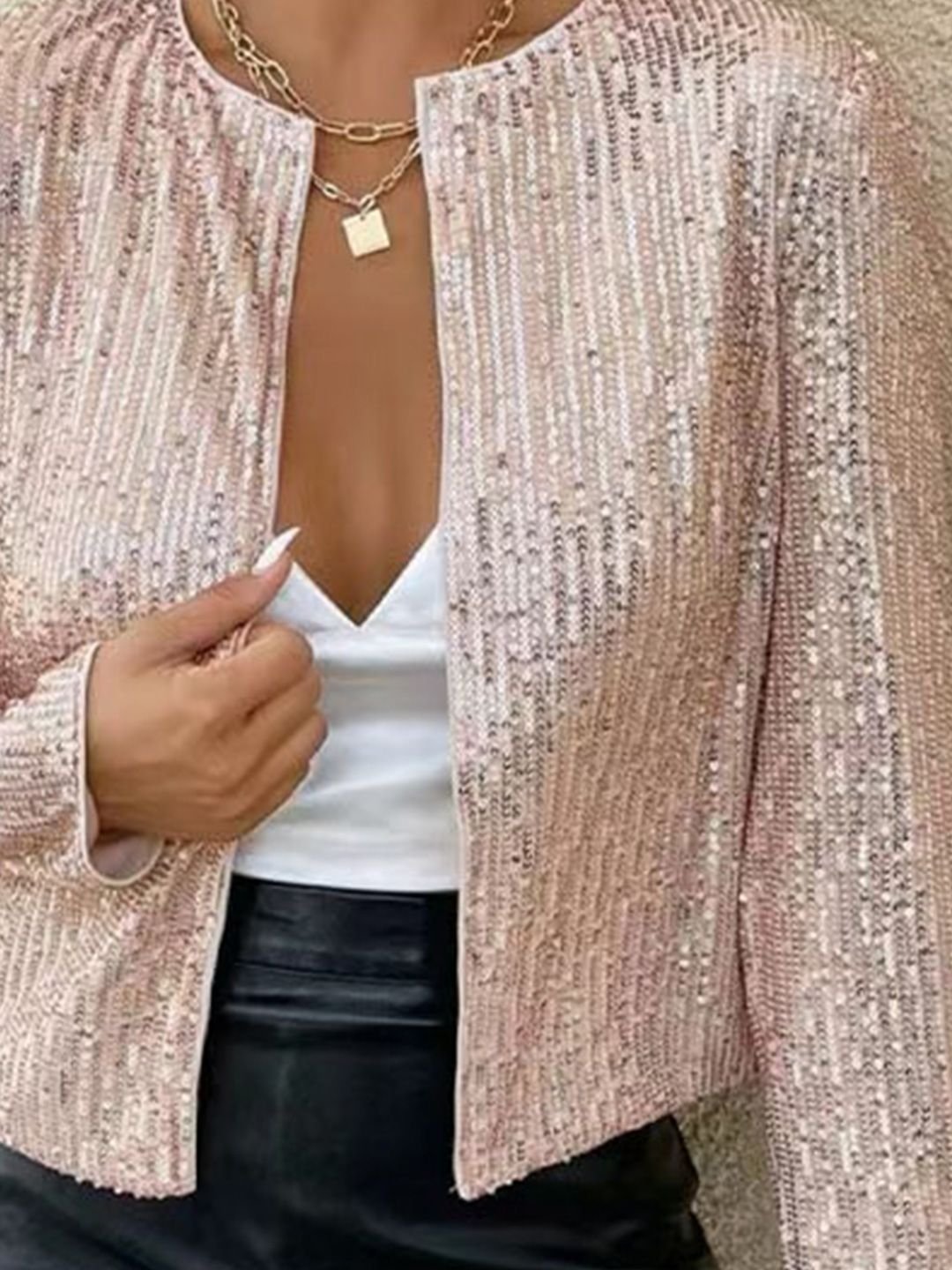 Pink Self Design Crop Jacket