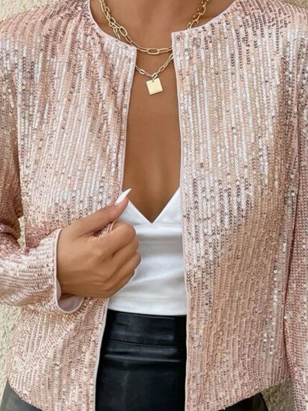 Rose Gold Sequin Embellished Crop Jacket