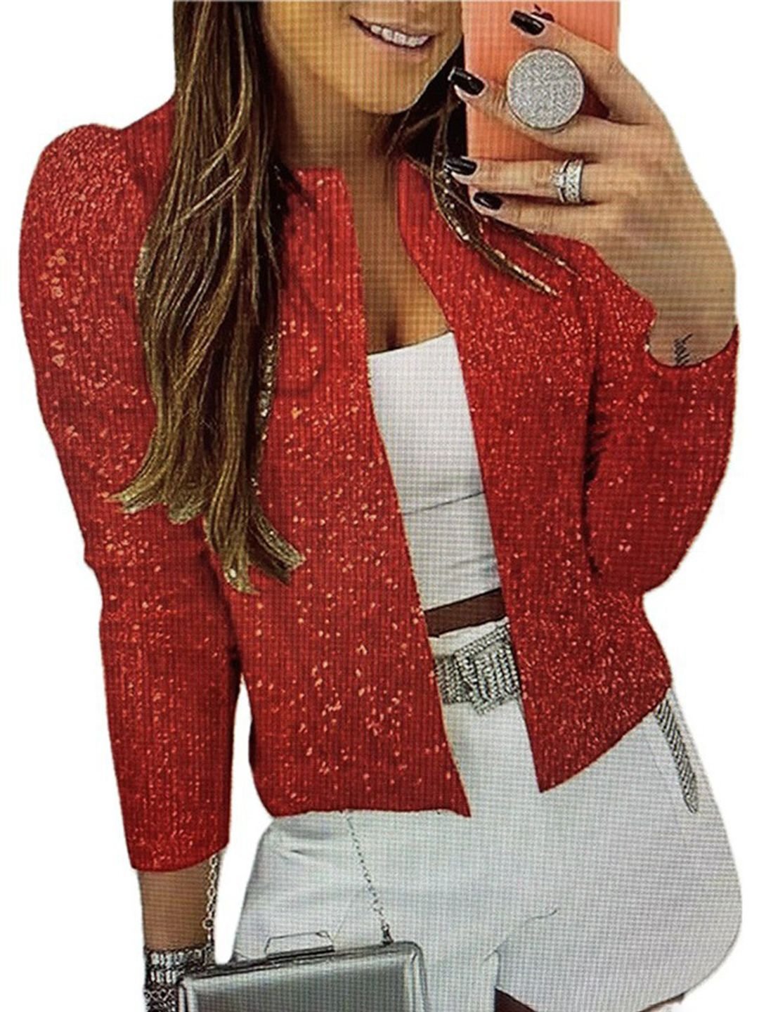 Maroon Sequin Embellished Regular Jacket