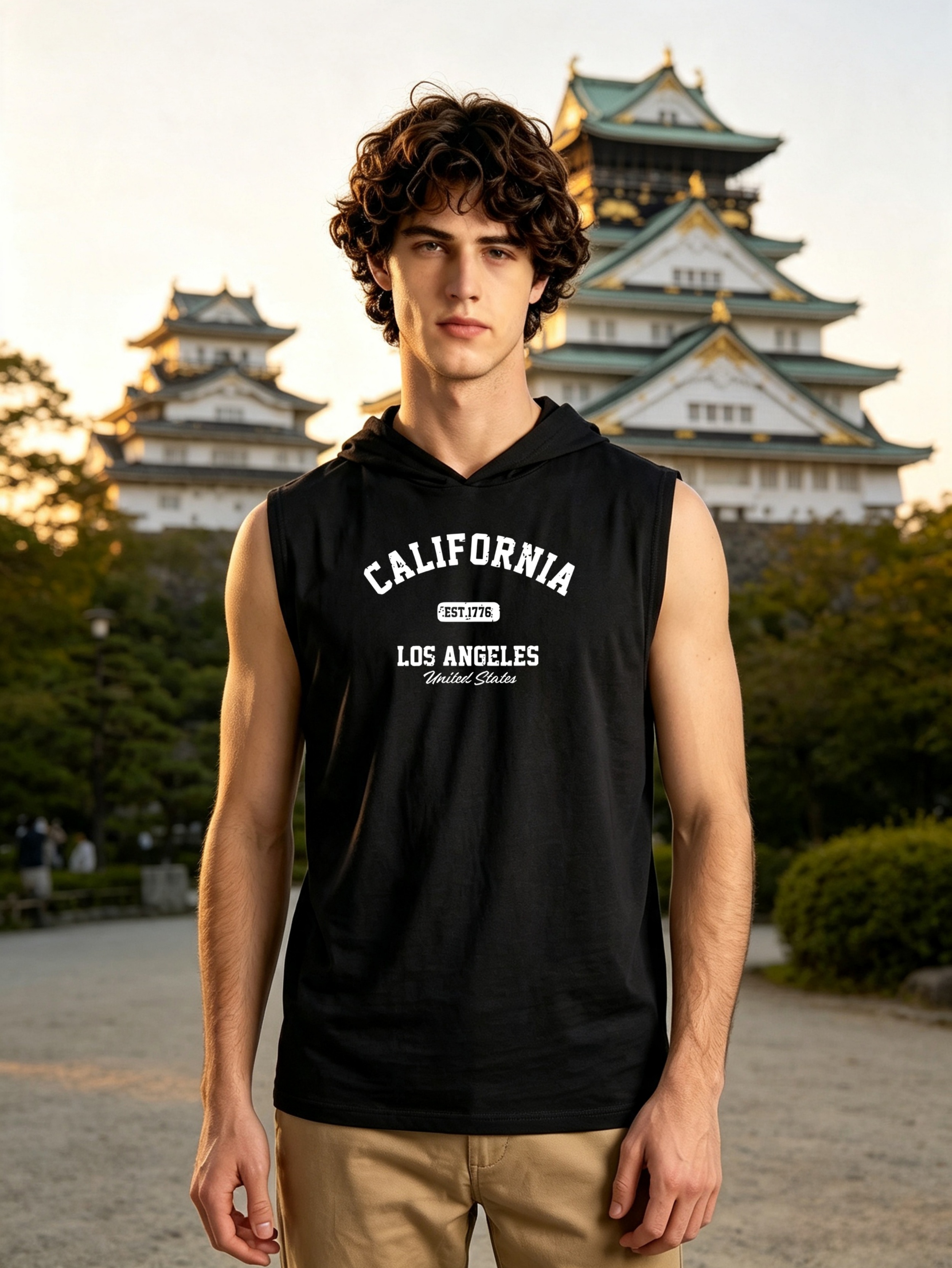 Black Slogan Print  Hooded Tank Top