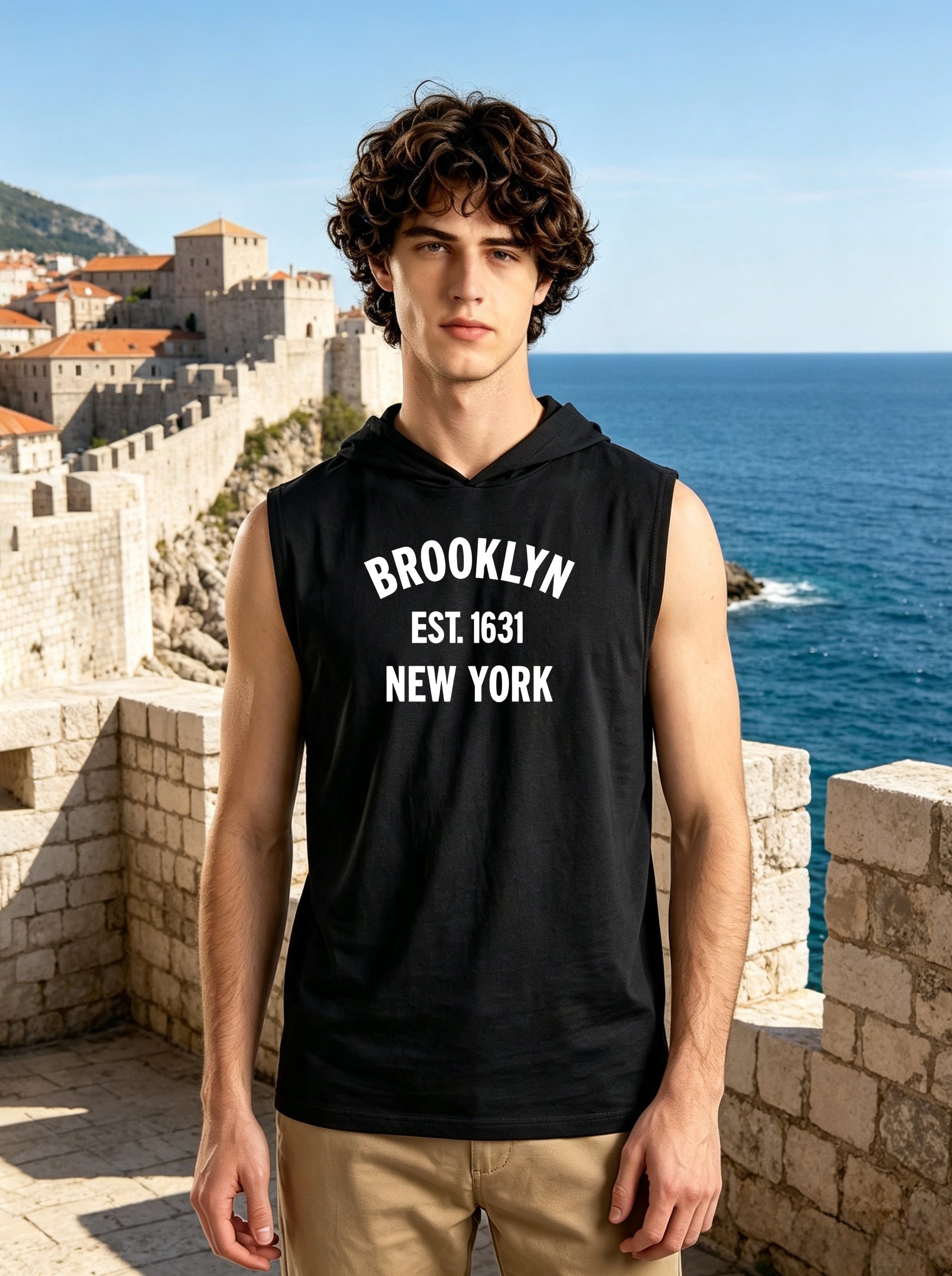Black Slogan Print Hooded Tank Top