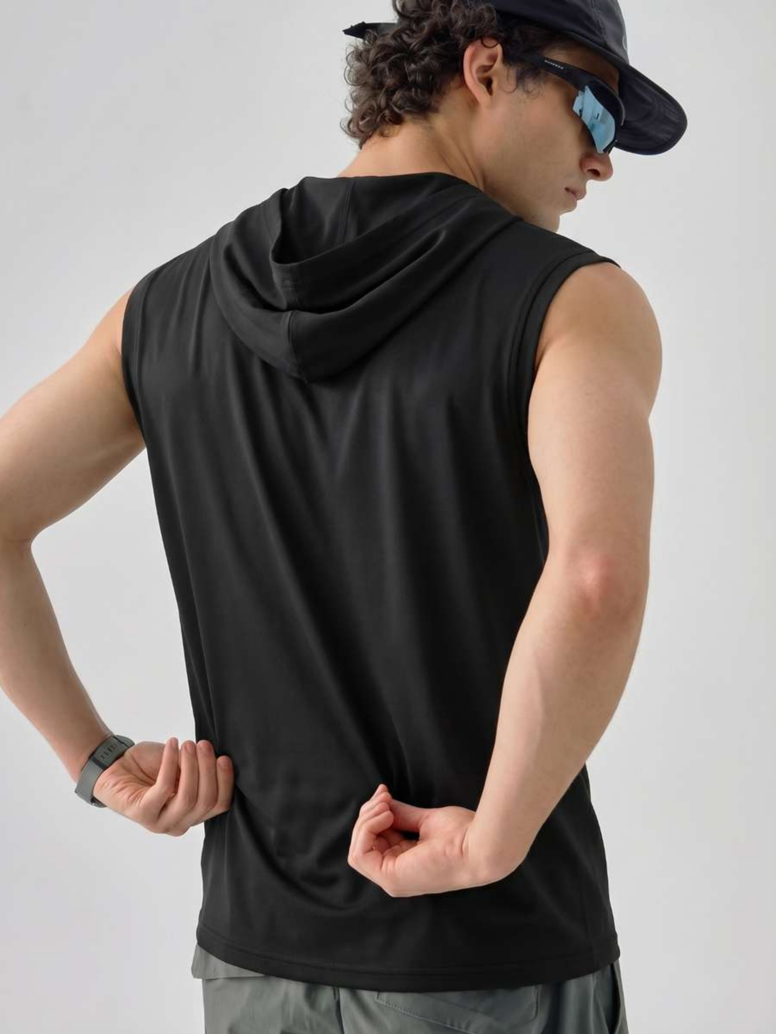 Black Slogan Print Hooded Tank Top