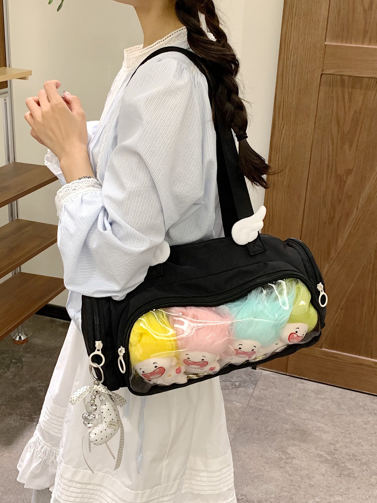 Black Clear Pocket Shoulder Bag