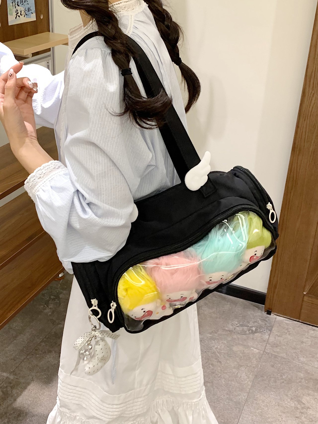 Black Clear Pocket Shoulder Bag