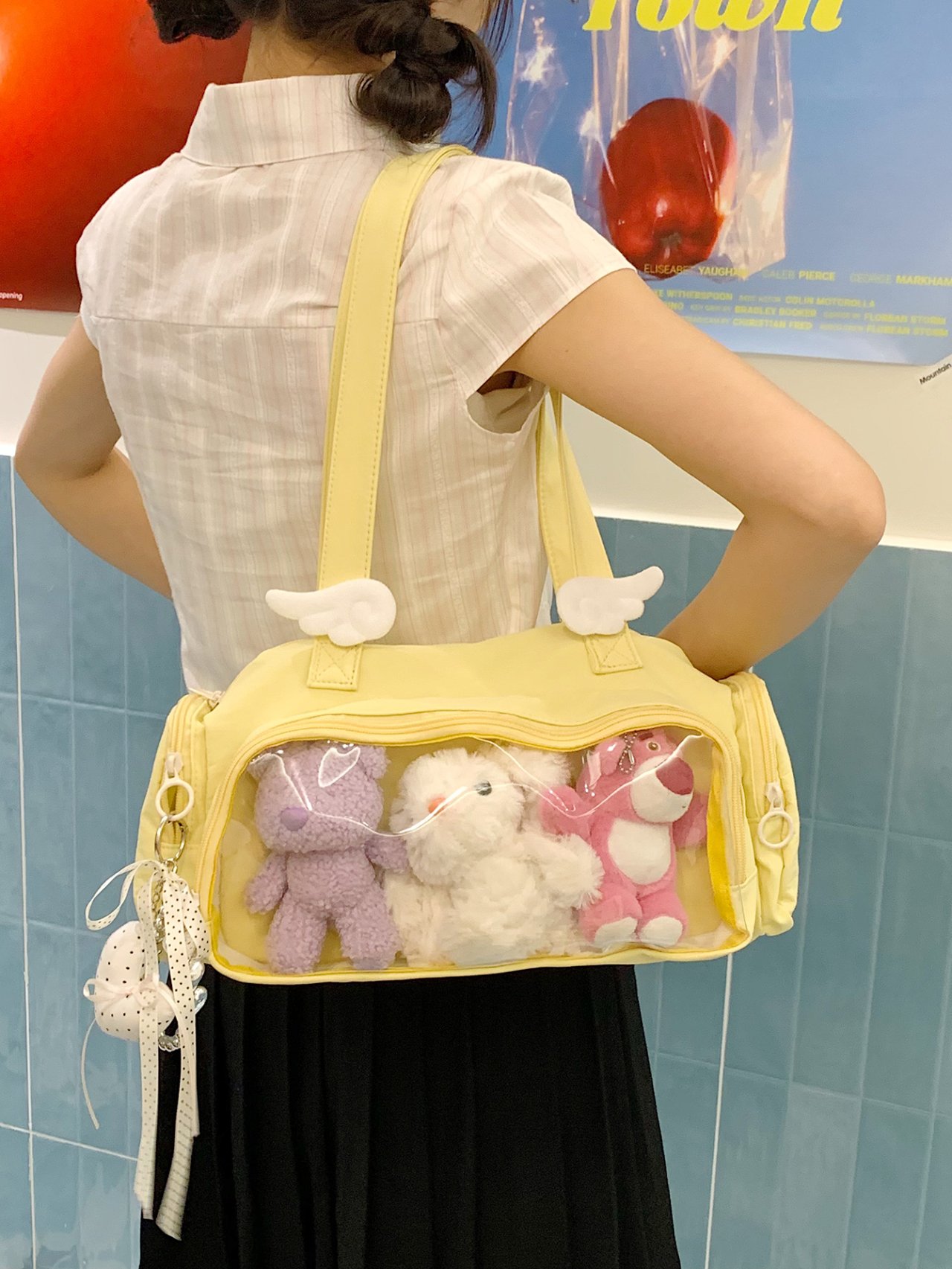 Yellow Shoulder Bag with Clear Pocket Display