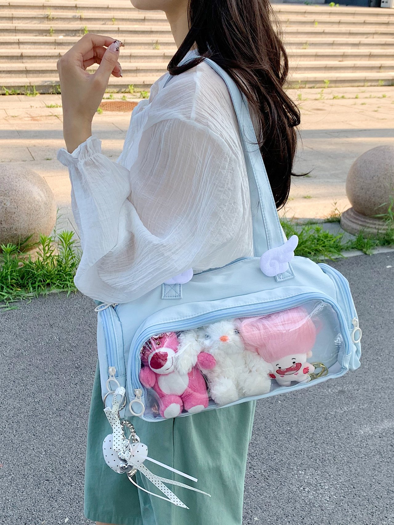 Blue Clear Pocket Shoulder Bag