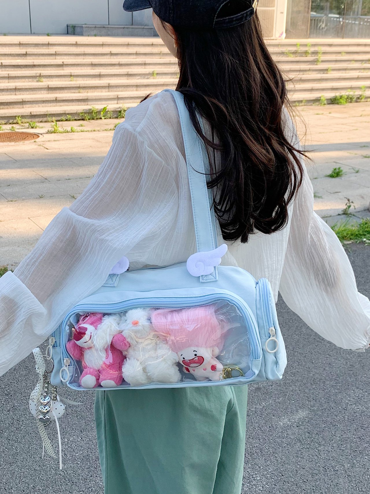 Blue Clear Pocket Shoulder Bag