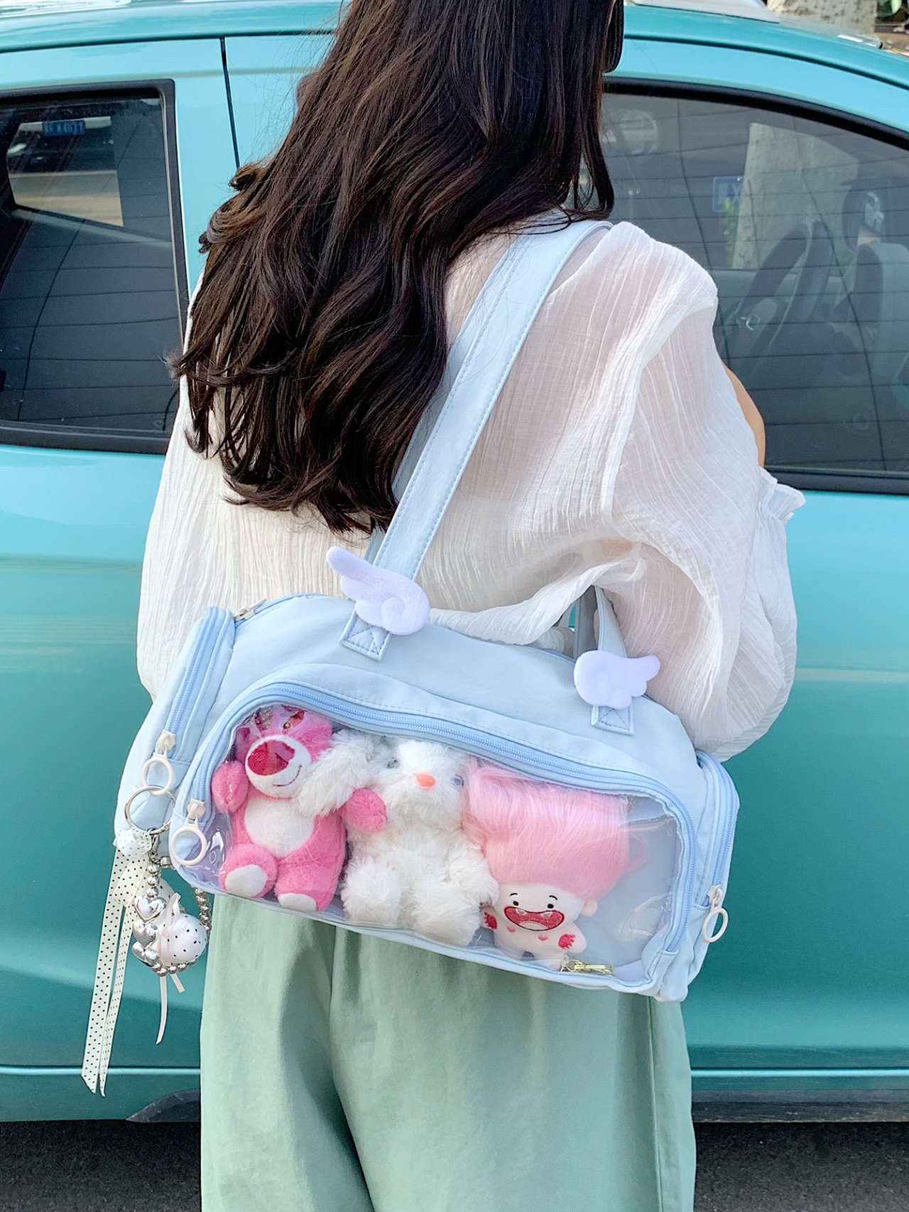 Blue Clear Pocket Shoulder Bag