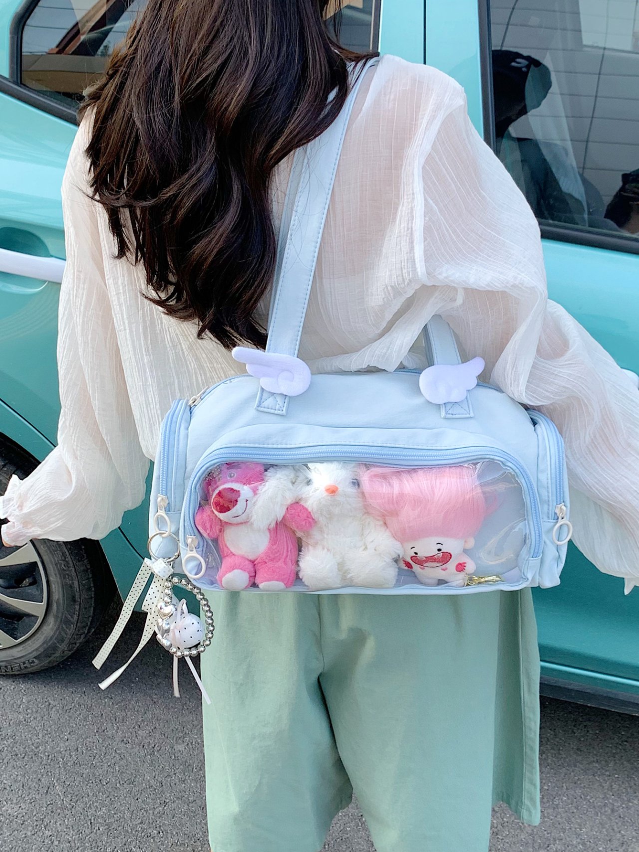 Blue Clear Pocket Shoulder Bag