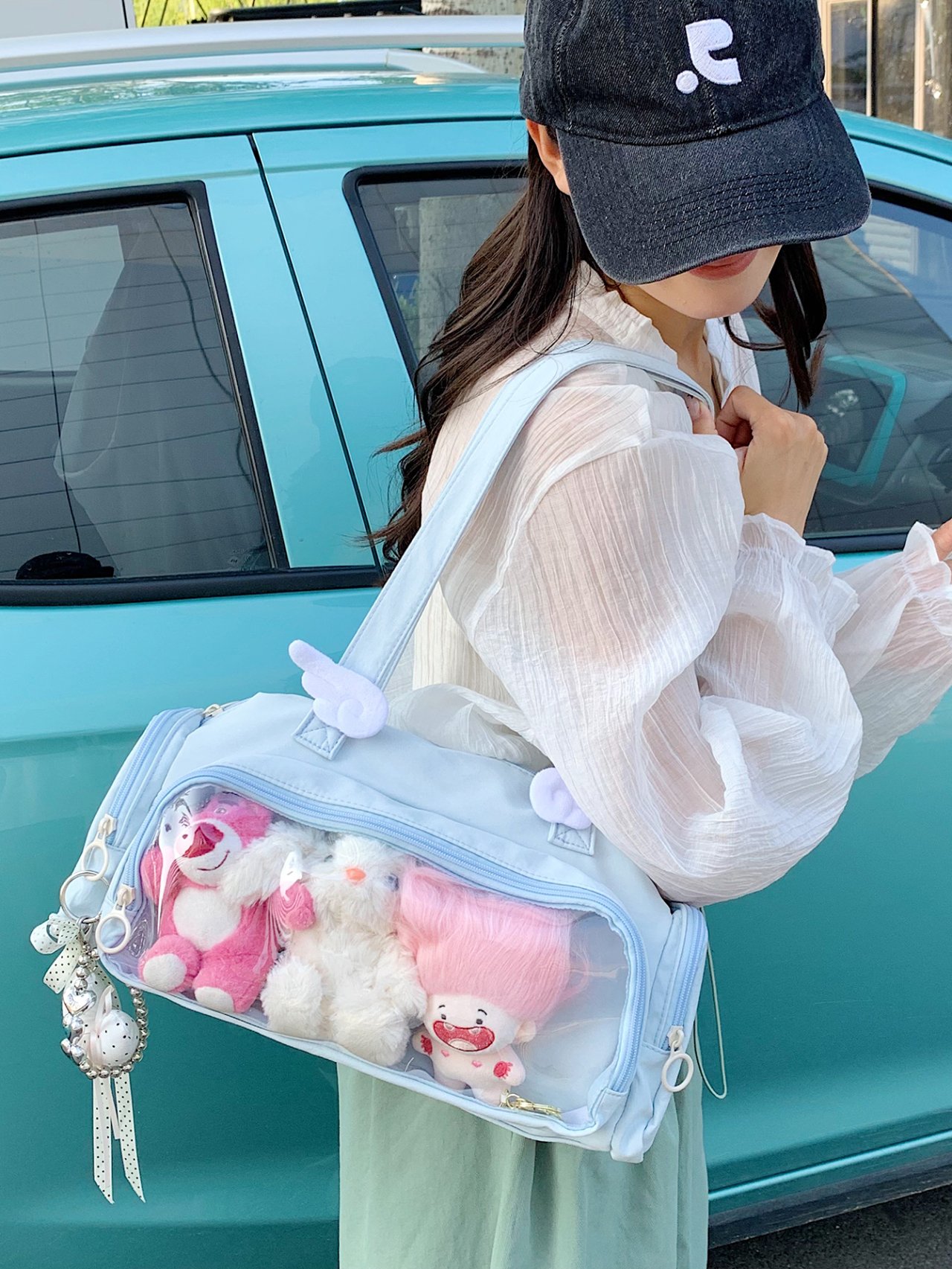 Blue Clear Pocket Shoulder Bag