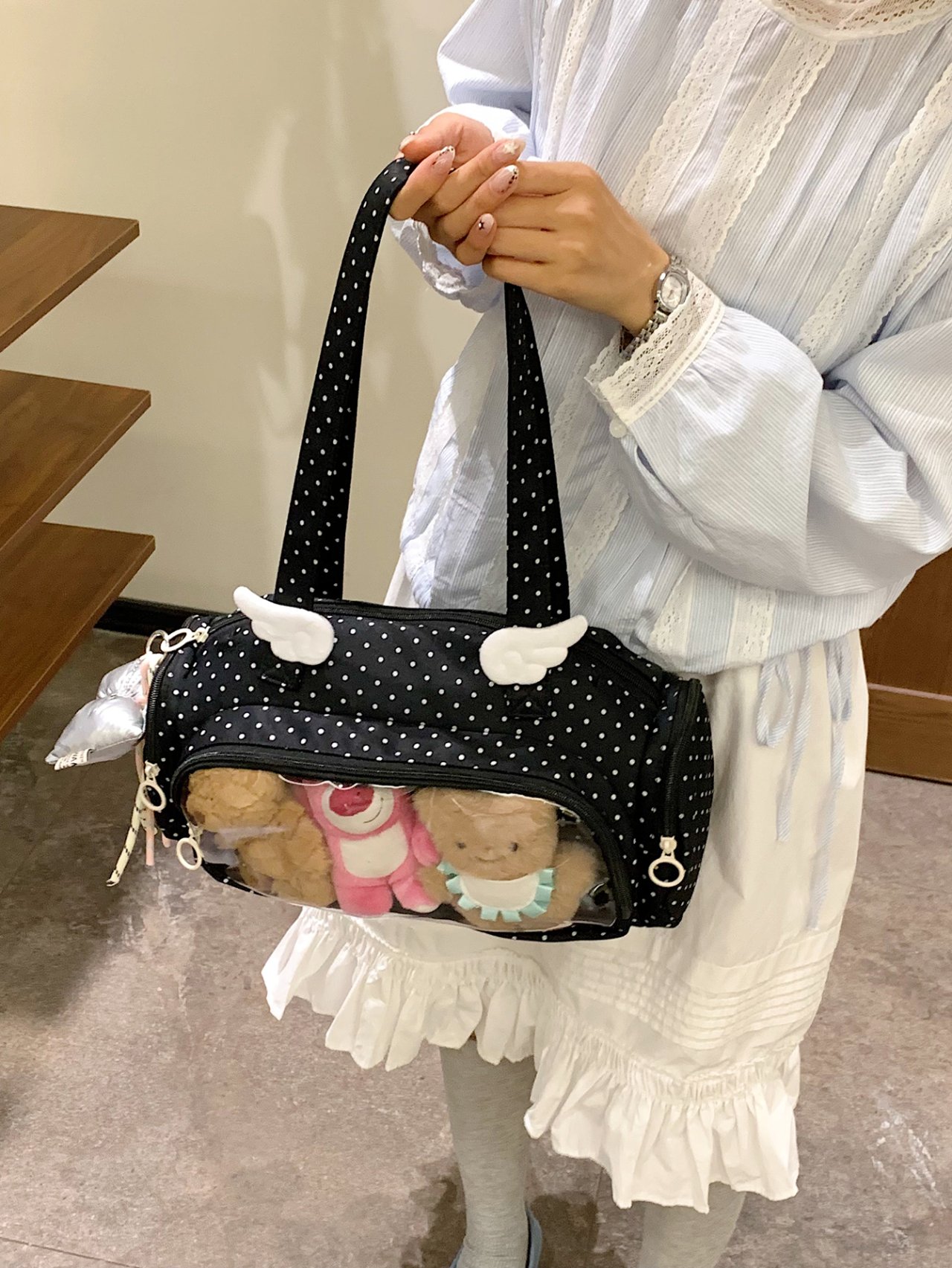 Black Clear Pocket Shoulder Bag